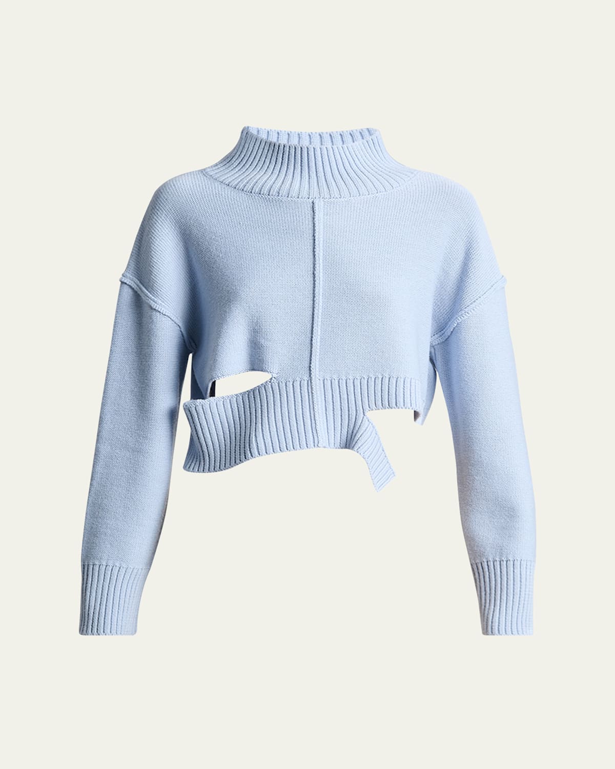 Shop Mm6 Maison Margiela Distressed Boxy Cropped Sweater In Blue