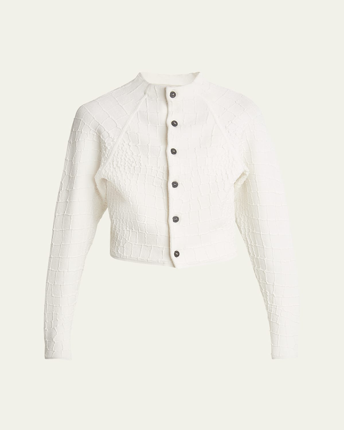 Jacquemus Womens Off-white The Scala Croc-embossed Woven-stretch Cardigan In Off-white