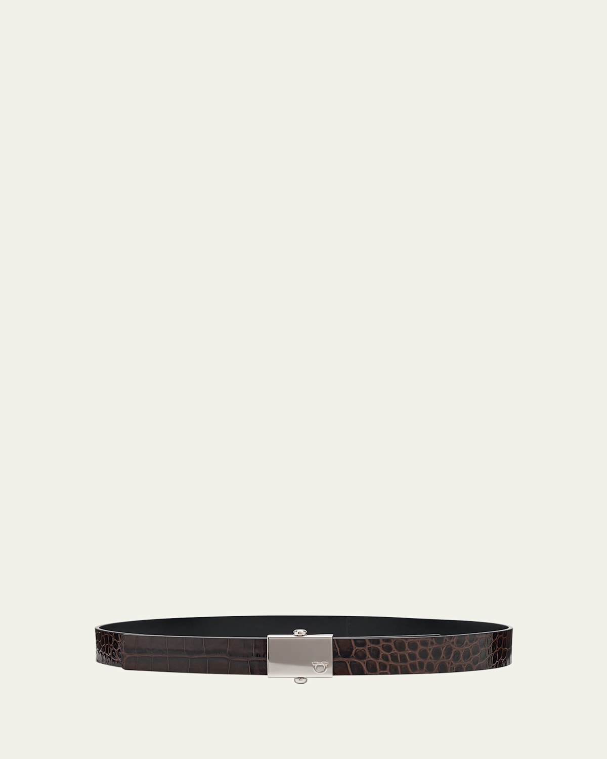 Ferragamo Men's Alligator-effect Reversible Leather Belt In T Moro    Nero