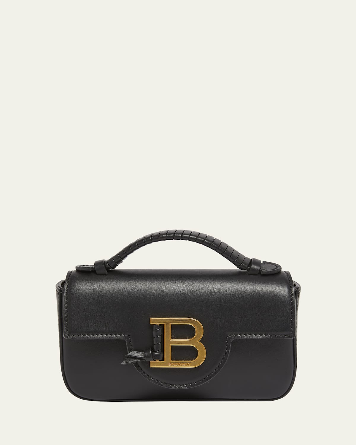 Balmain Bbuzz 17 Mini Top-handle Bag In Calfskin In Noir