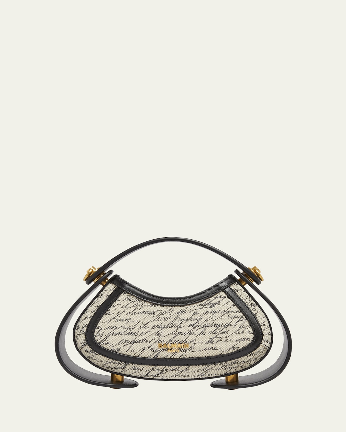 Balmain Jolie Madam Medium Top-handle Bag In Canvas And Box Leather In Naturel/noir
