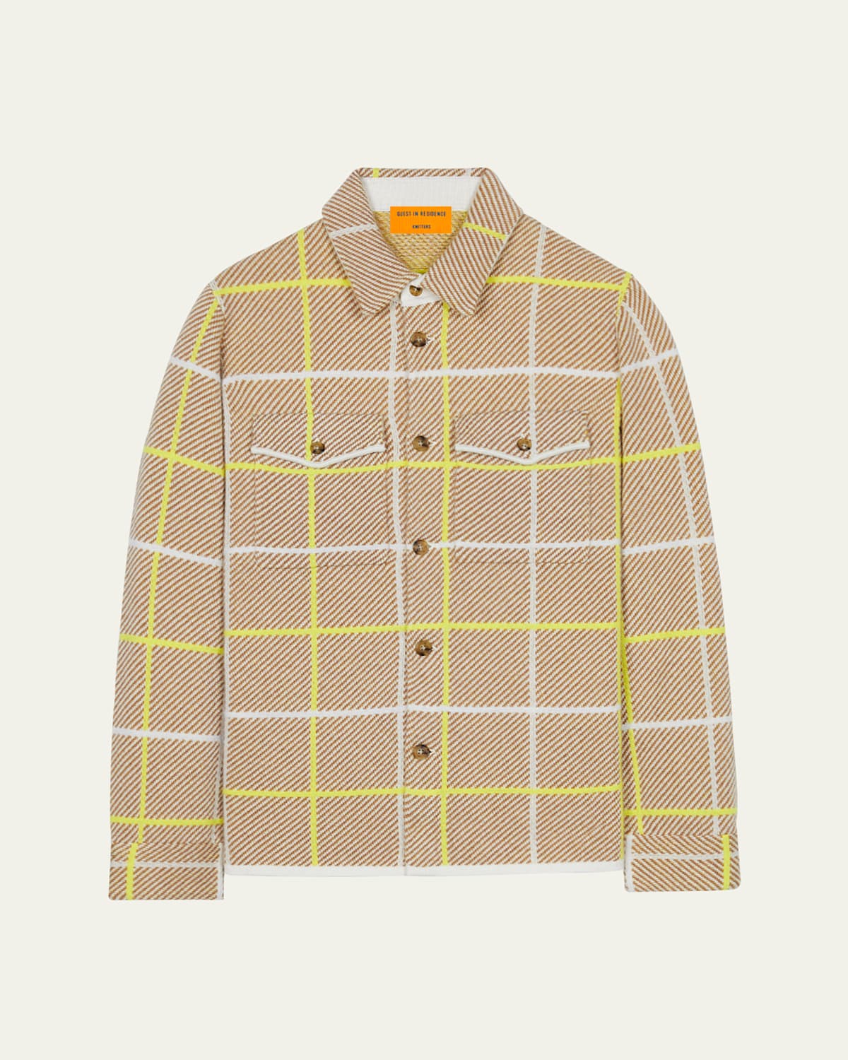 Guest In Residence Men's Windowpane Cashmere Work Shirt In Medium Brown