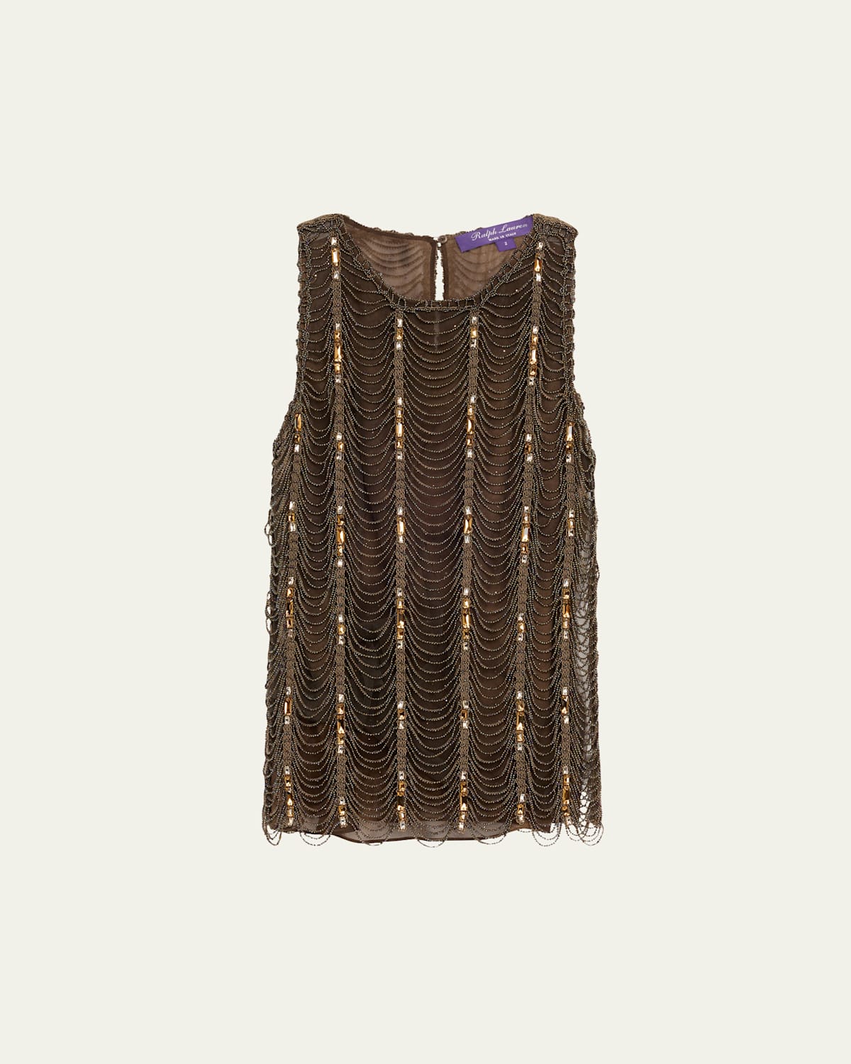 Polo Ralph Lauren Niccola Beaded Scallop Blouse In Cocoa Mult