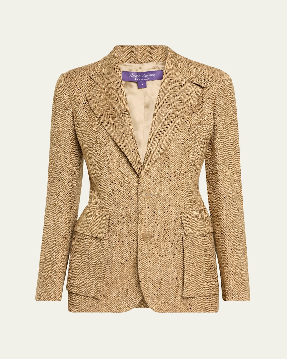 Polo Ralph Lauren Preston Herringbone Embellished Silk Jacket In Cla Tan