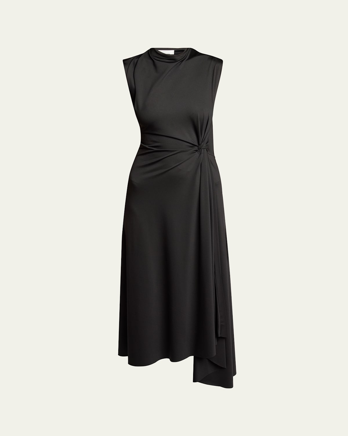Victoria Beckham Twisted Knot Asymmetric Drape Midi Dress In Black