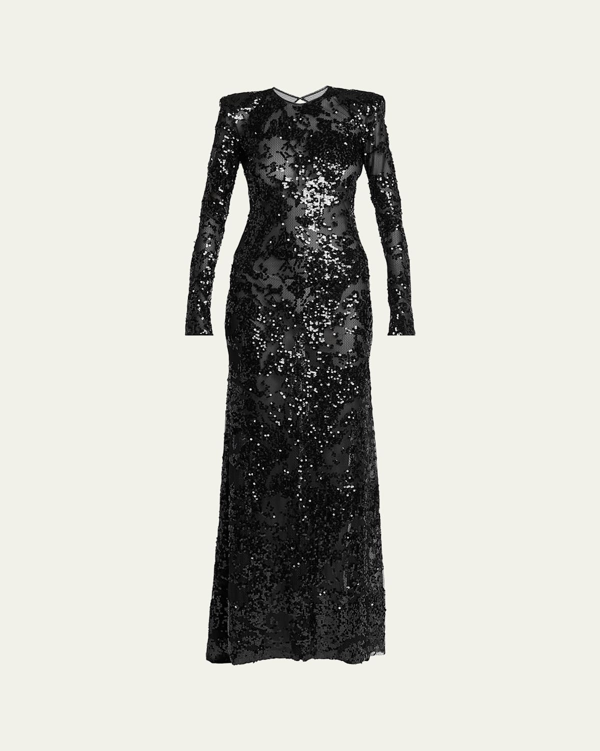 Victoria Beckham Long-sleeve Backless Sequined Gown In Black