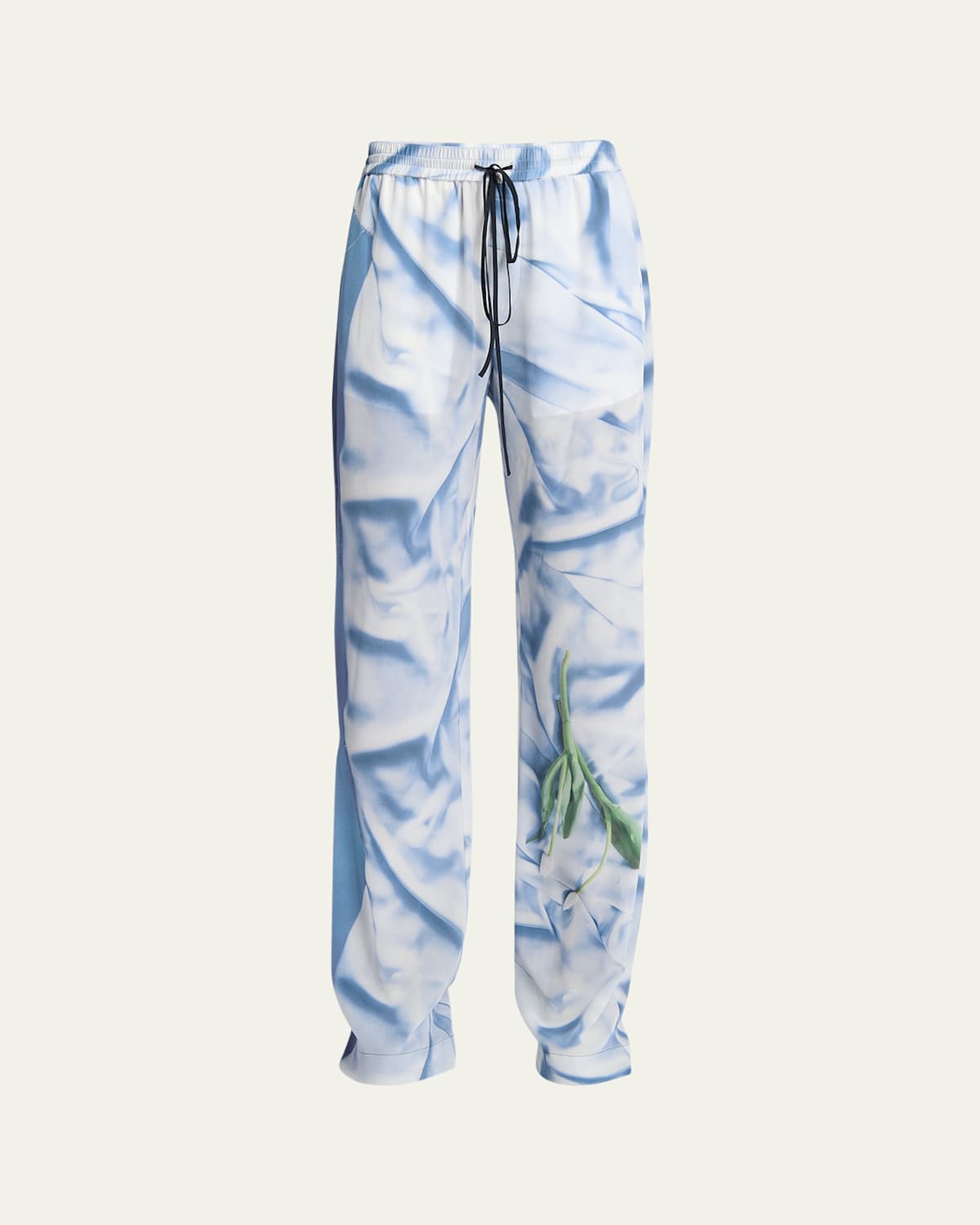 Victoria Beckham Womens Satin Flowers Ice Blue Abstract-print Two-slip-pockets Straight-leg Mid-rise Silk Trousers In Sat Flw Ice Blu