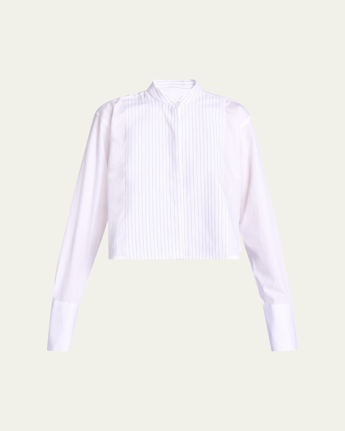 VICTORIA BECKHAM STRIPED BIB-FRONT CROP TUX SHIRT 