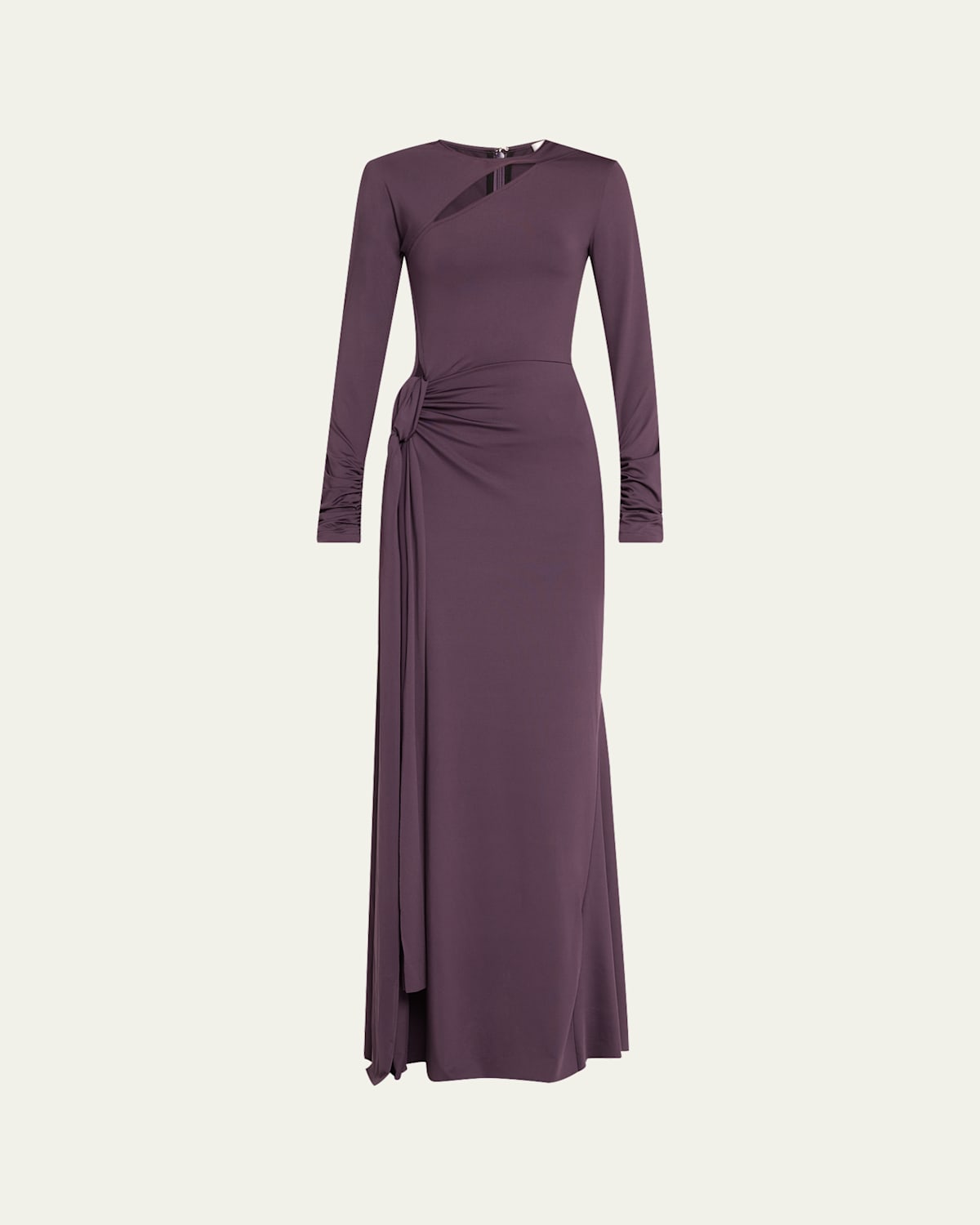 Victoria Beckham Fluid Drape Long Sleeve Tie-front Gown In Fig