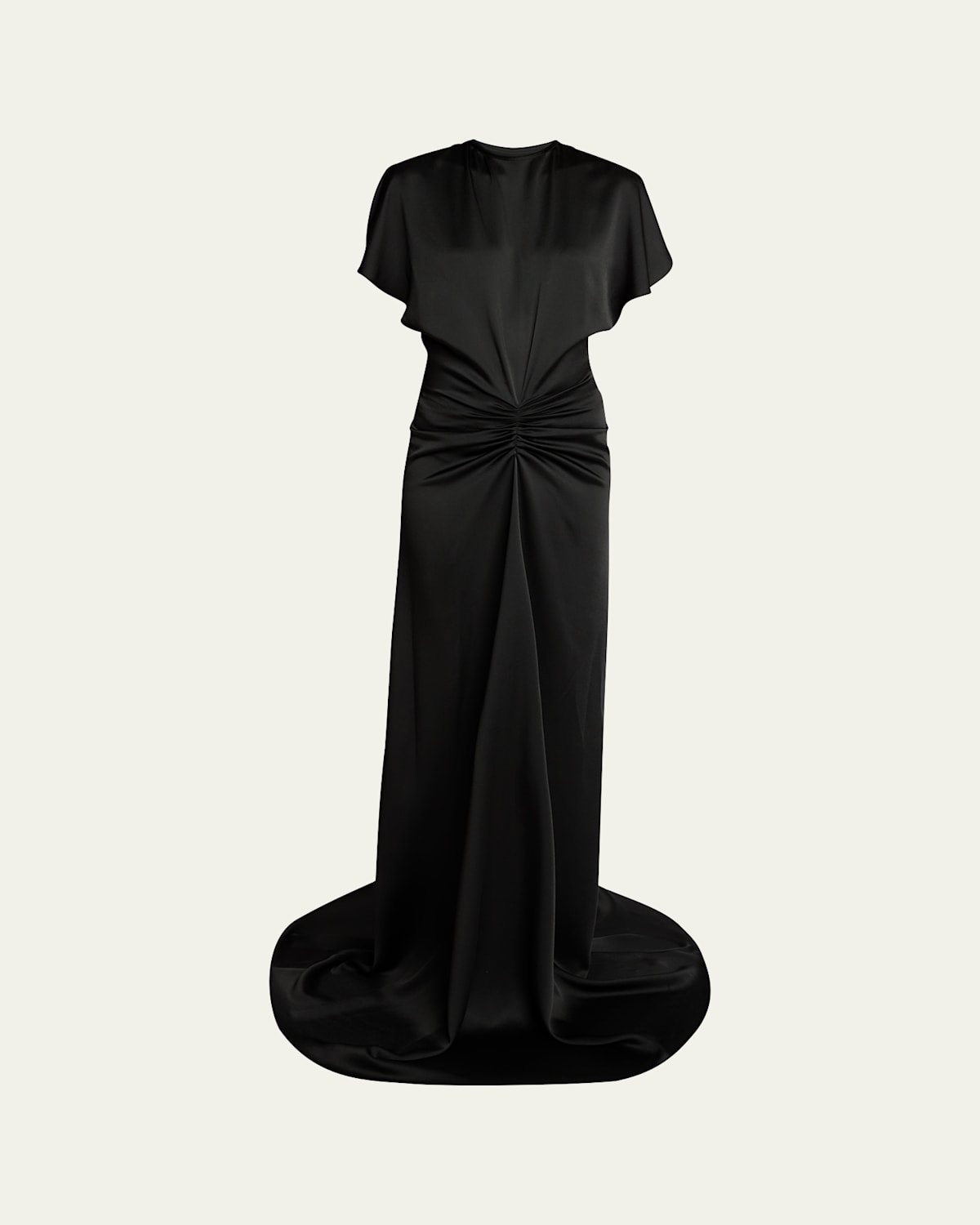 Victoria Beckham Gathered-waist Backless Satin Gown In Black