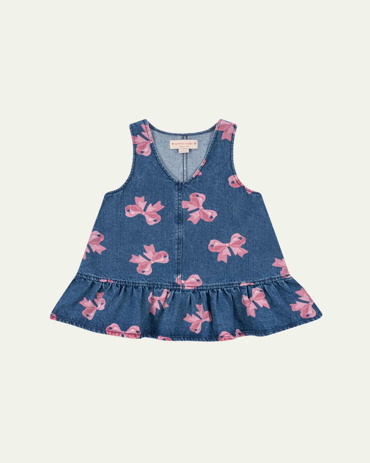 KONGES SLOJD GIRL'S MAGOT BOW-PRINT DENIM DRESS 