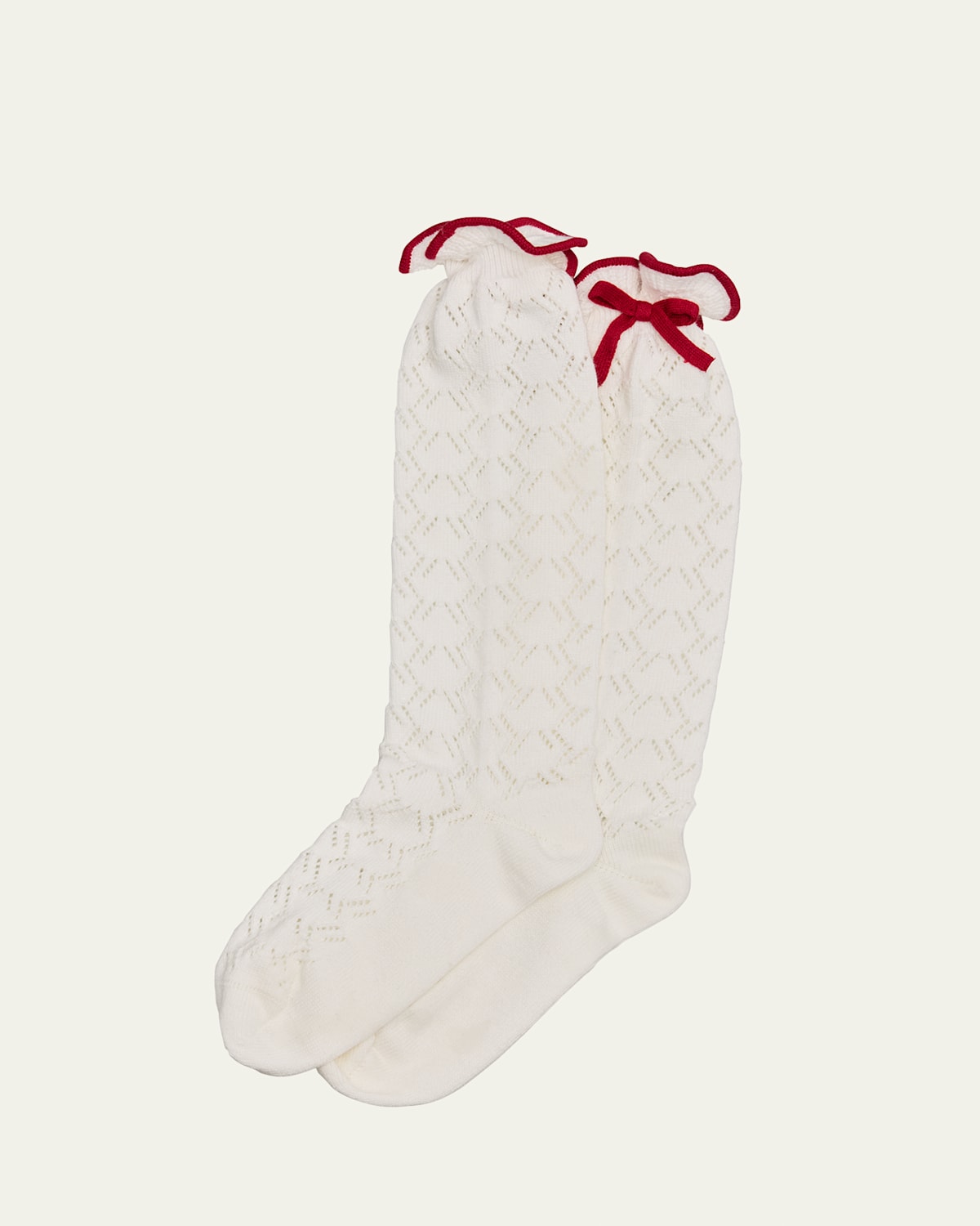 Self-portrait Girl's Knee-high Pointelle Bow Socks In Cream