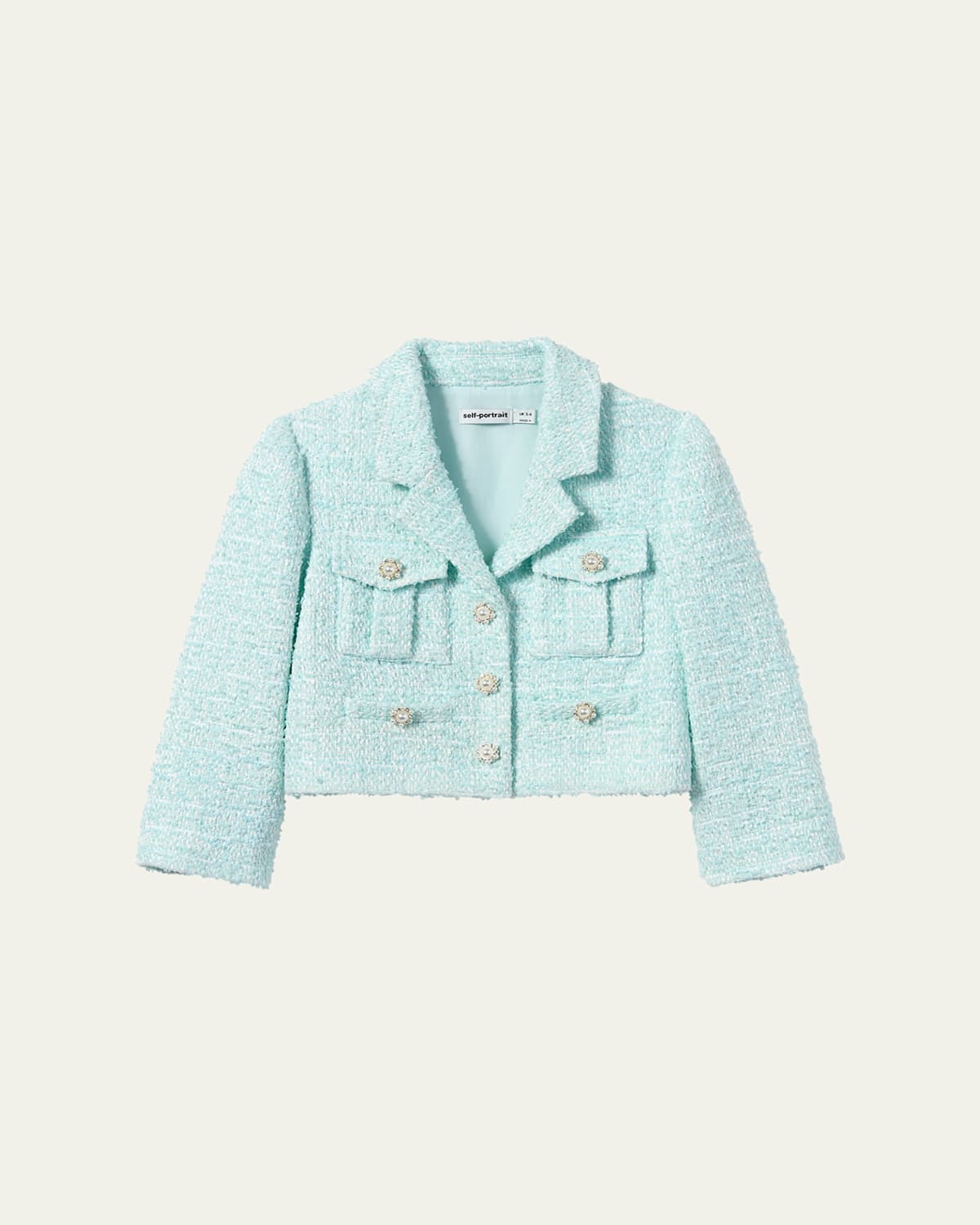 Self-portrait Girl's Boucle Flower Button Jacket, 3t-12 In Blue