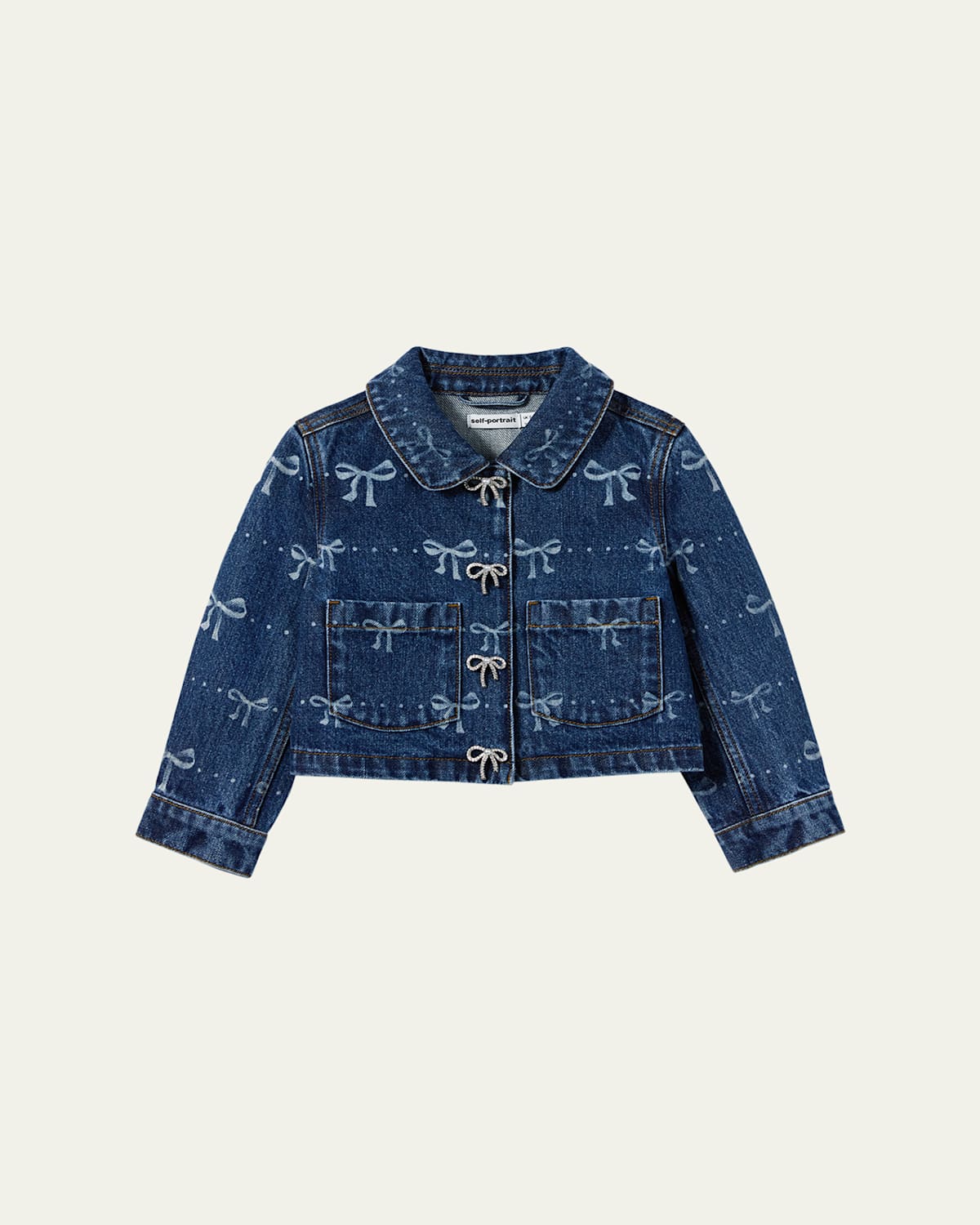 Self-portrait Denim Bow Printed Jacket In Blue