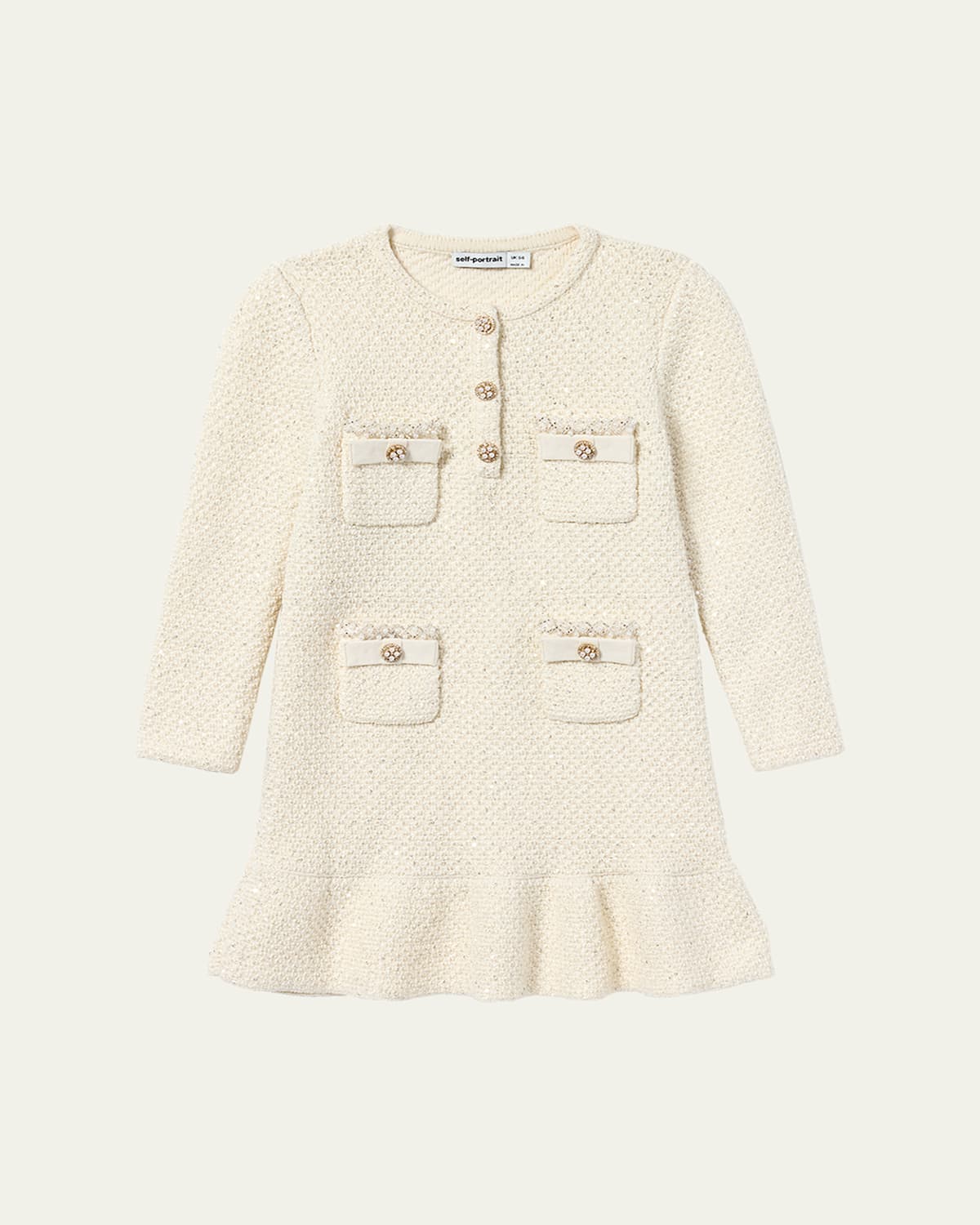 Self-portrait Girl's Embellished Knit Dress In Cream