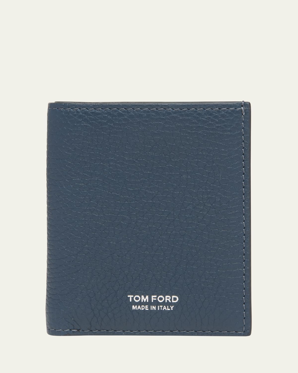 Tom Ford Men's Grained Leather T Line Bifold Card Holder In Denim Blue