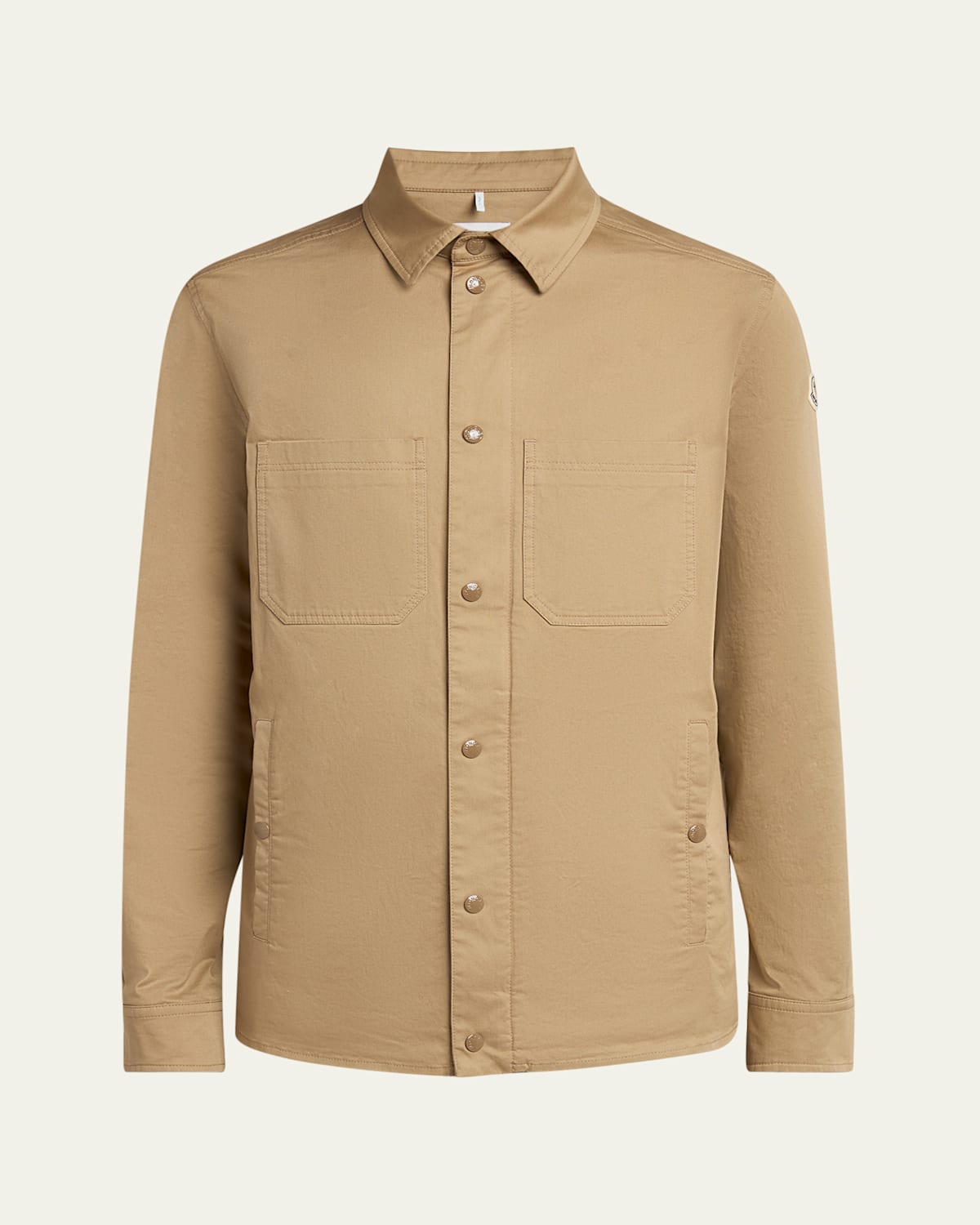 Moncler Beige Cotton Gabardine Overshirt In Cognac