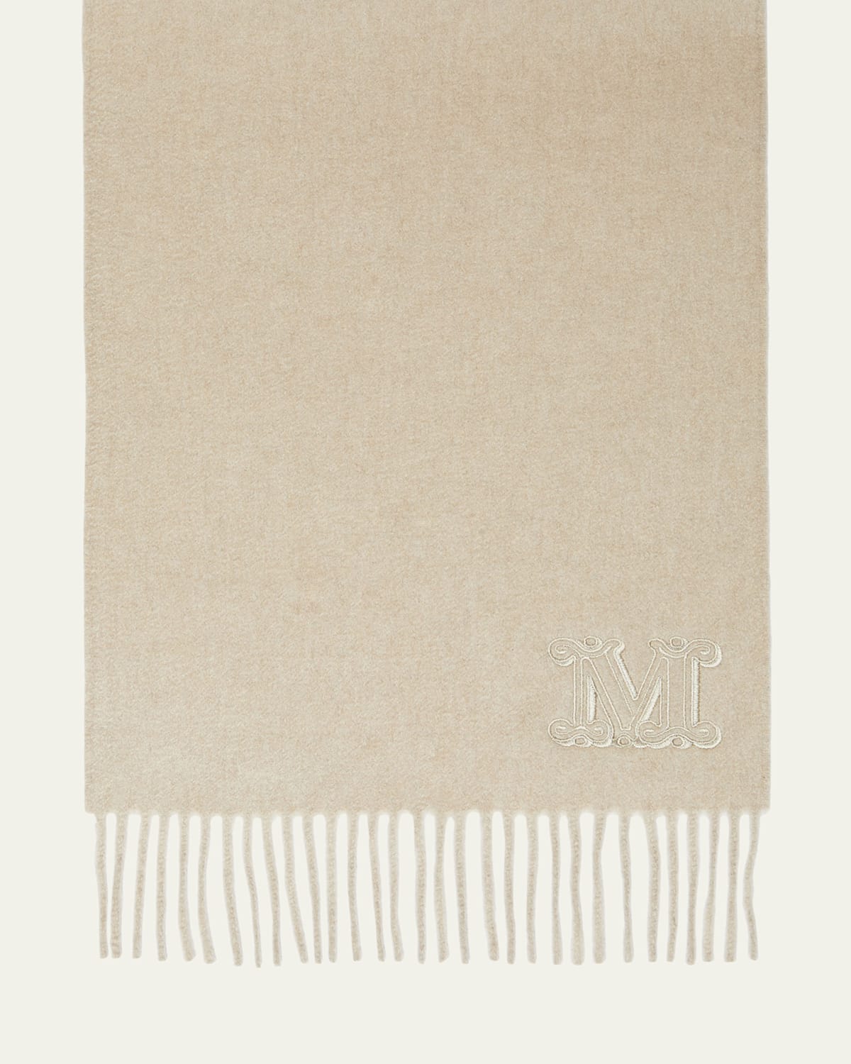 Max Mara Logo Fringe Cashmere Scarf In Ivory