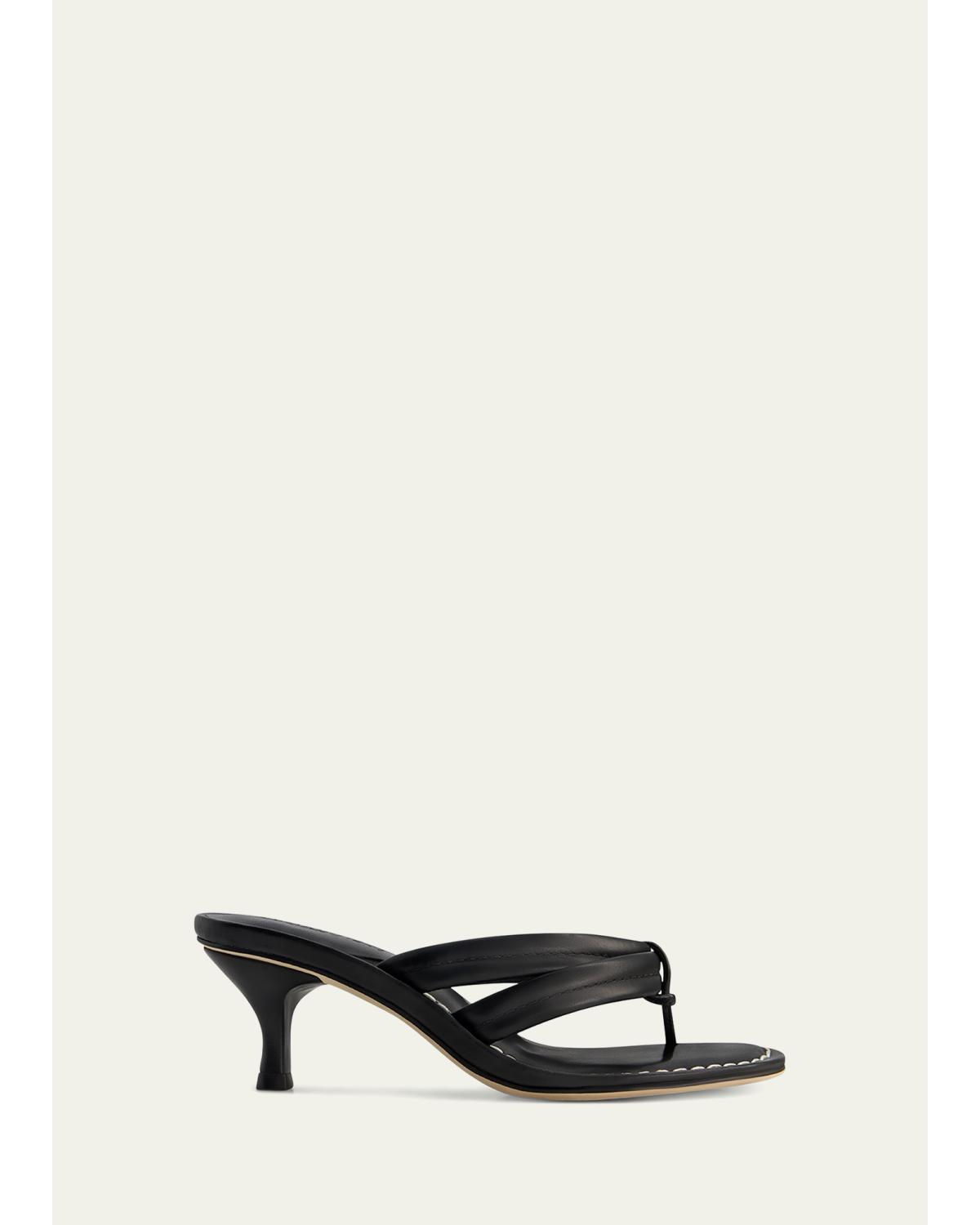 Miami Kitten-Heel Leather Mule Sandals