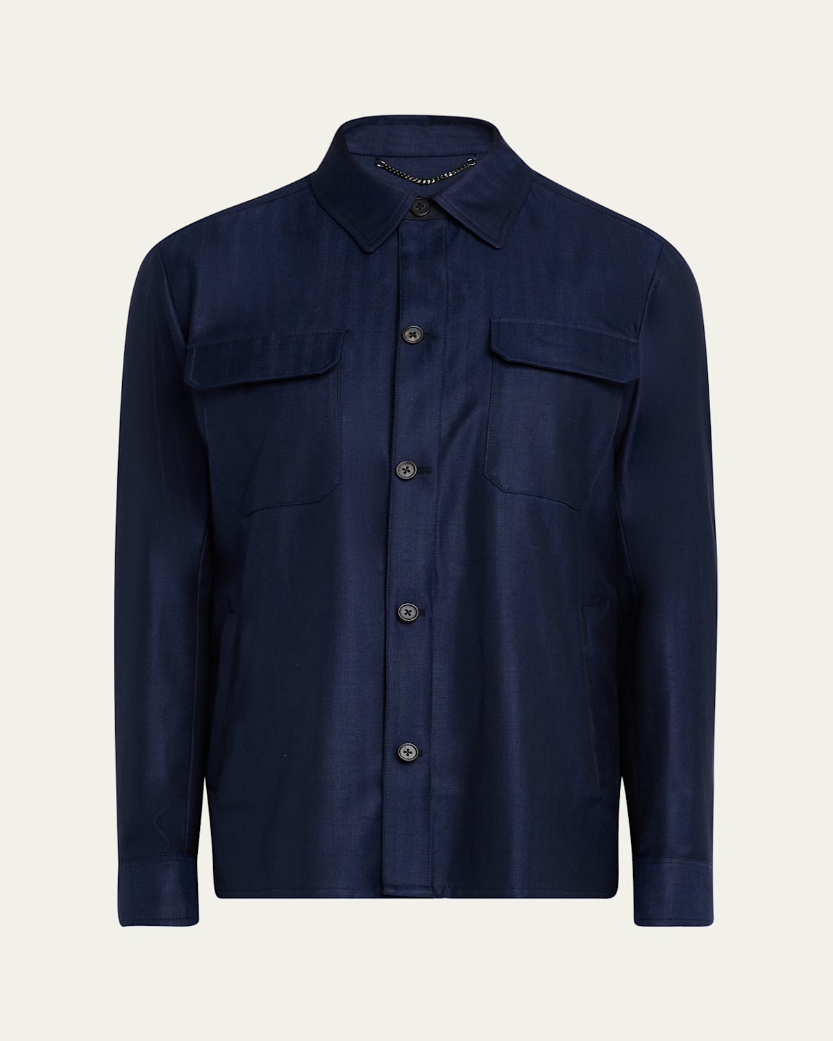Cesare Attolini Men's Wool And Silk Herringbone Shirt Jacket In Navy