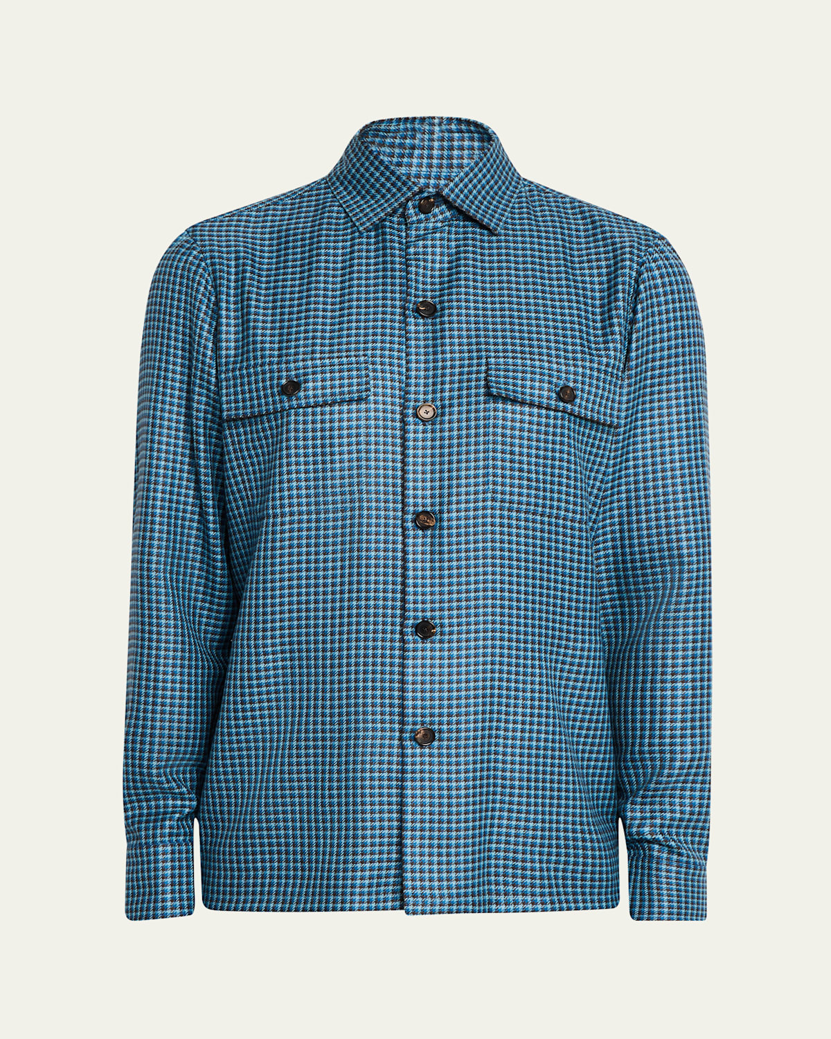 Cesare Attolini Men's Houndstooth Cashmere And Silk Shirt Jacket In Teal