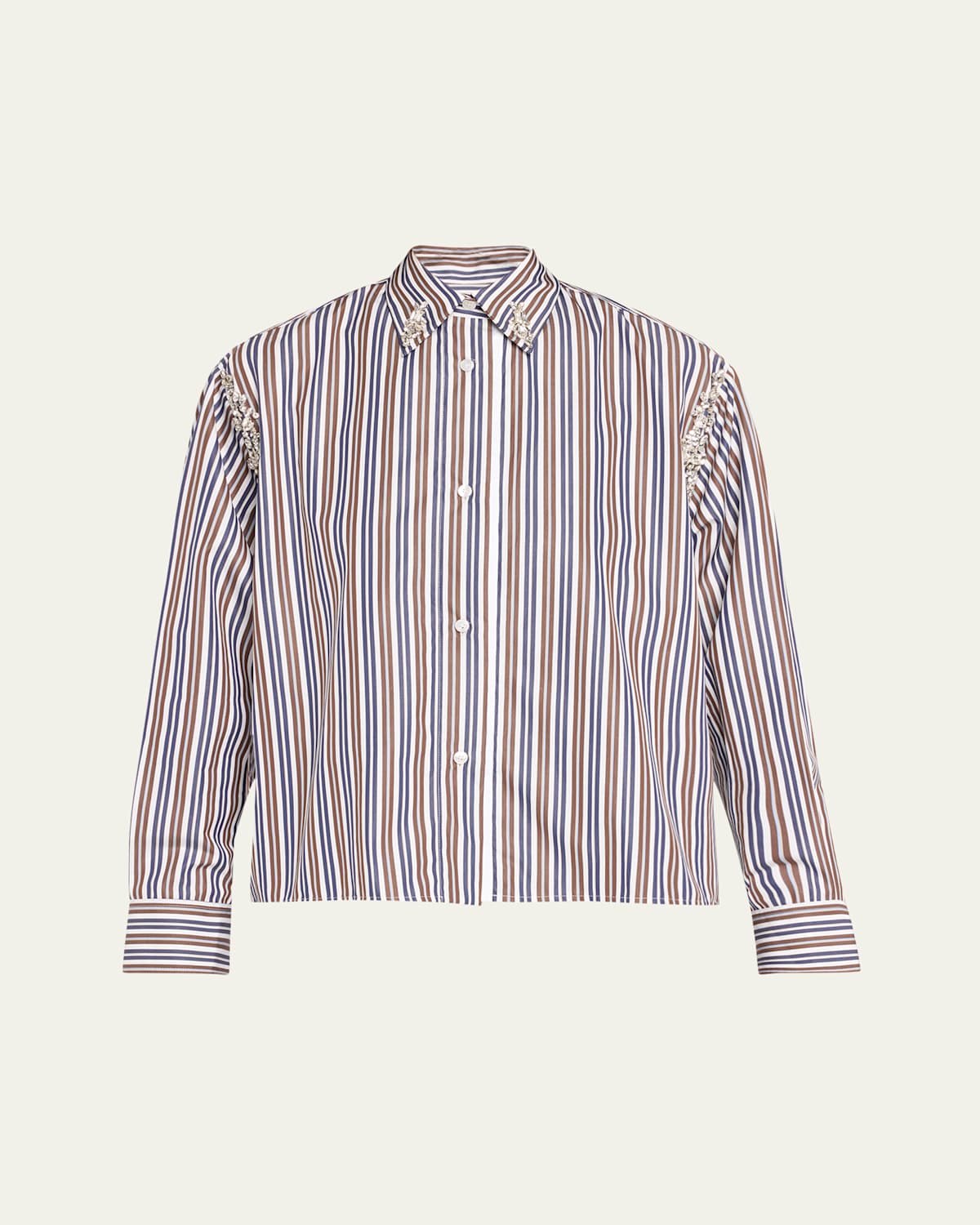 Shop Des Phemmes Embellished Long-sleeve Shirt In Coffee/blue/white