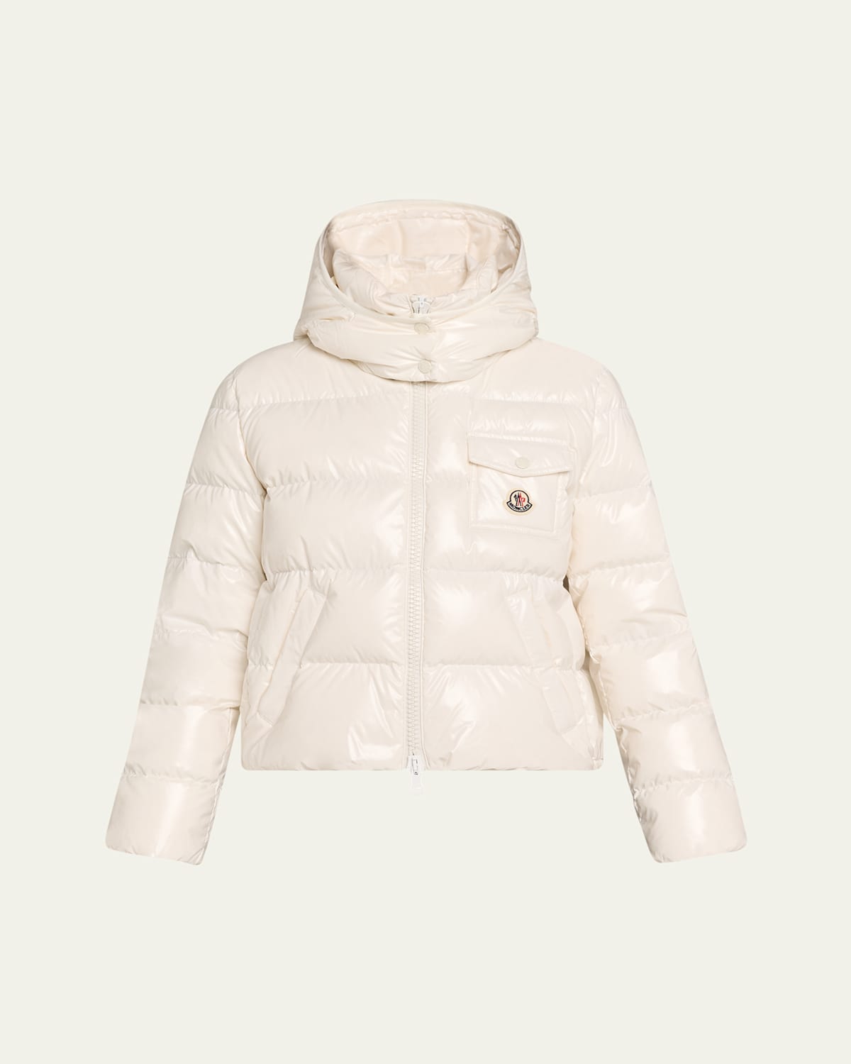 Moncler Andro Shiny Down Jacket With Removable Hood In Natural