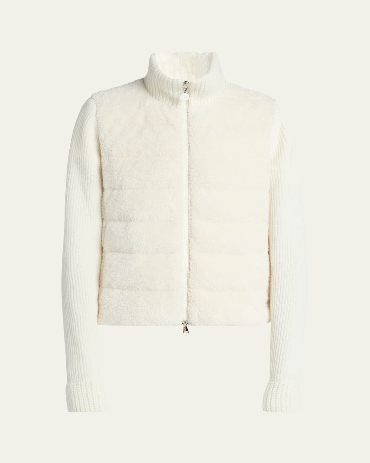 Quilted Combo Zip-Front Cardigan