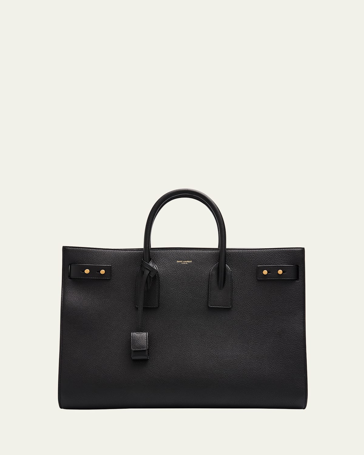 Saint Laurent Men's Sac De Jour Large Grained Leather Tote Bag In Nero