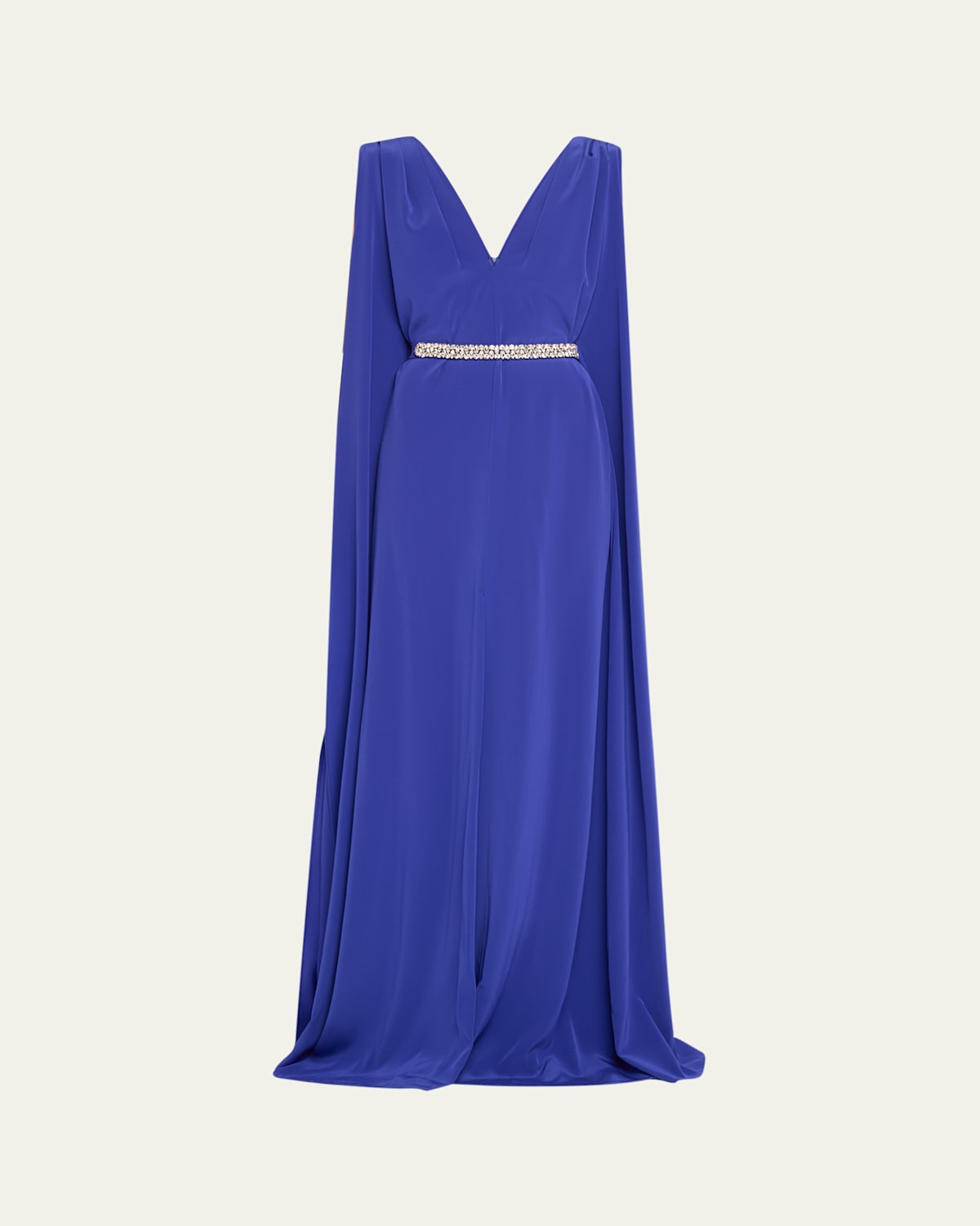 Deep V Crepe Gown With Crystal Belt