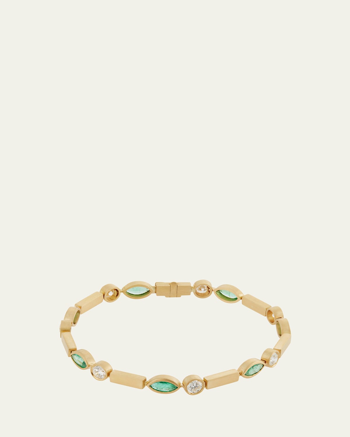 Emerald Navette Stream Bracelet with Diamonds in 18K Yellow Gold