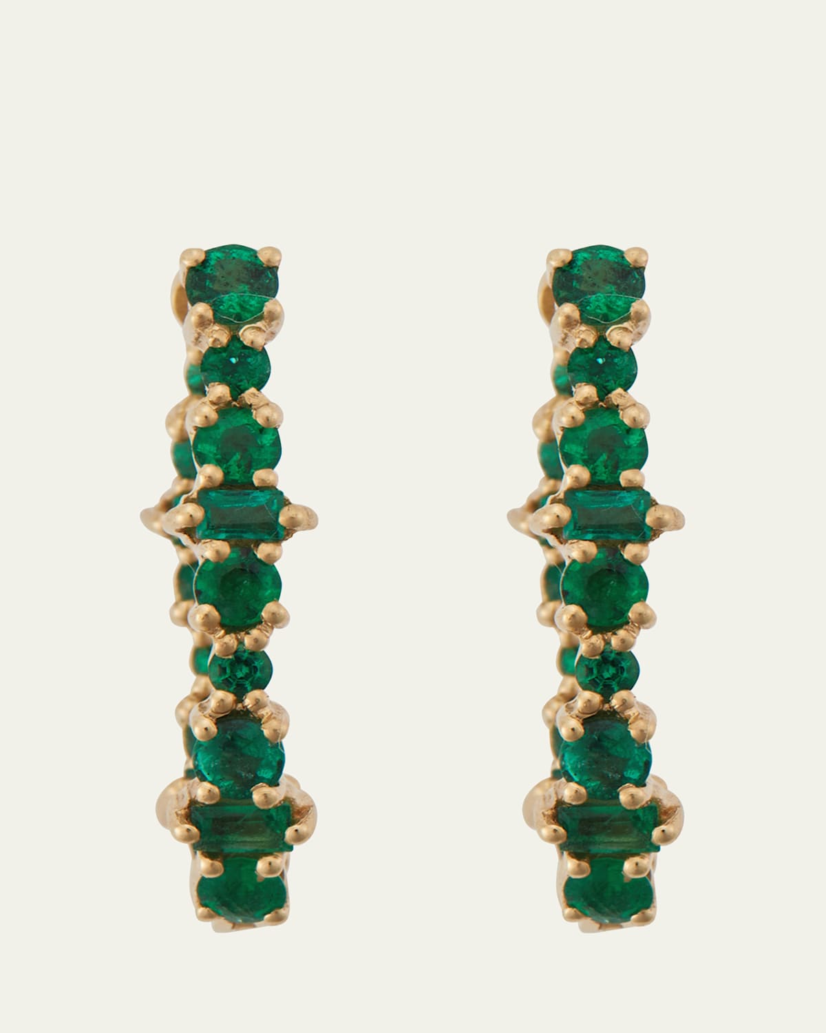 Emerald Inside Out Hoop Earrings in 18K Yellow Gold
