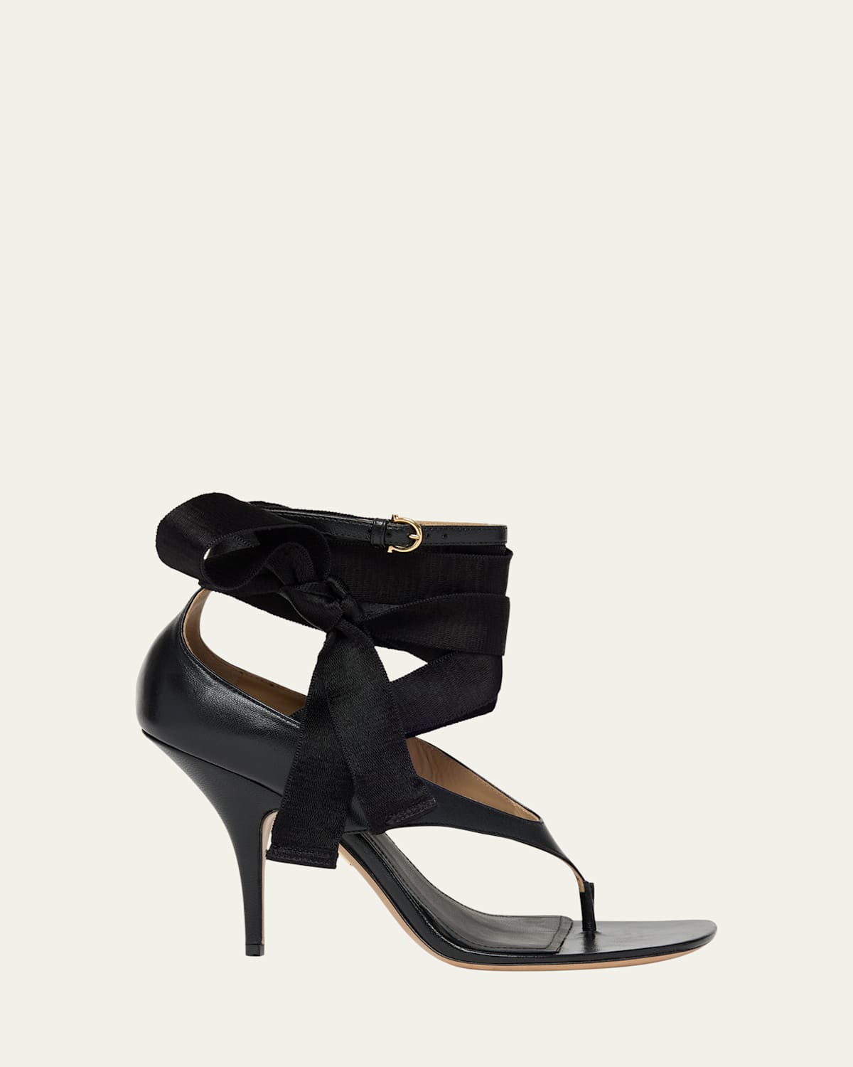 Shop Ferragamo Leliu Leather Ankle-wrap Thong Sandals In Nero