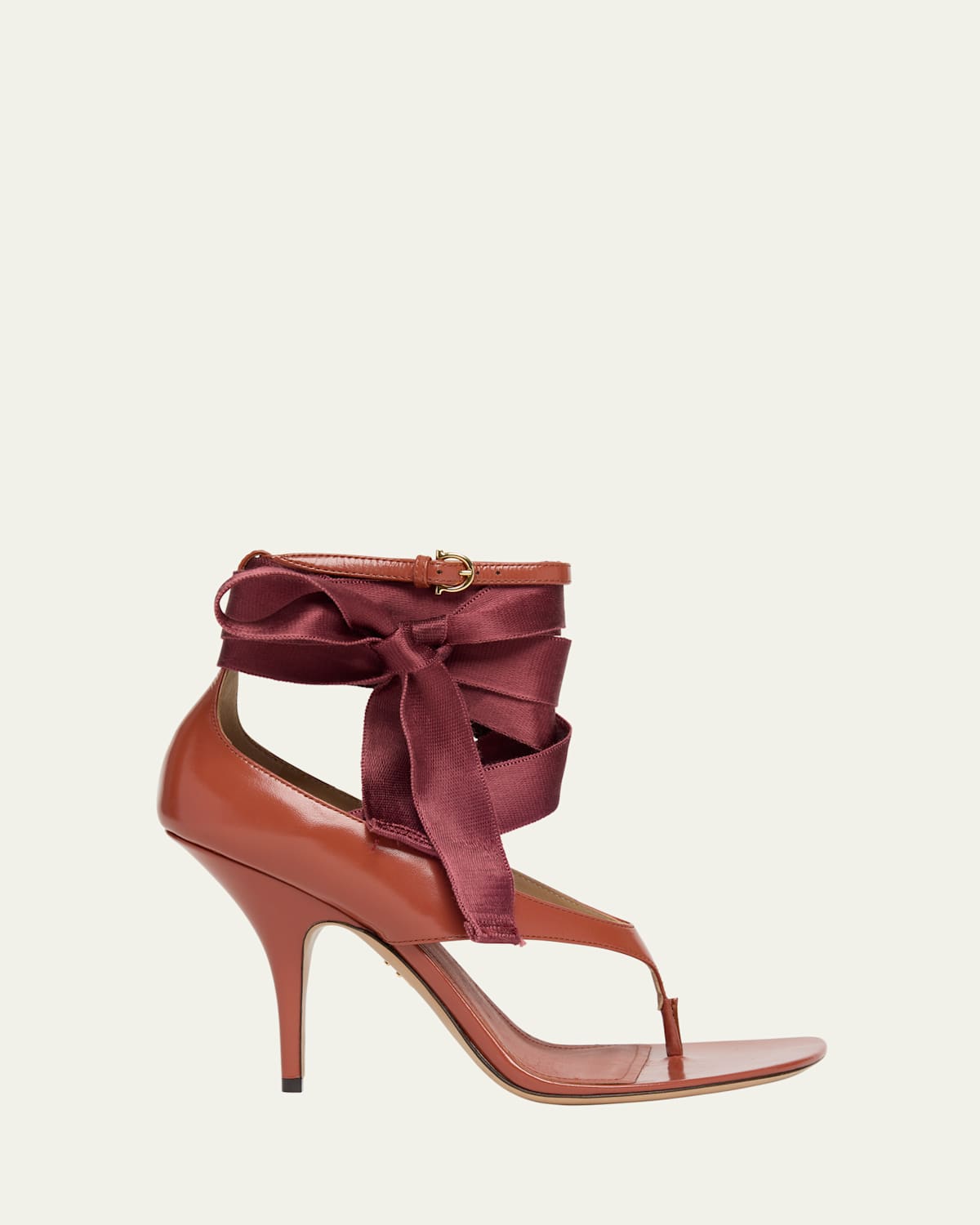 Ferragamo Leliu Leather Ankle-wrap Thong Sandals In Brown