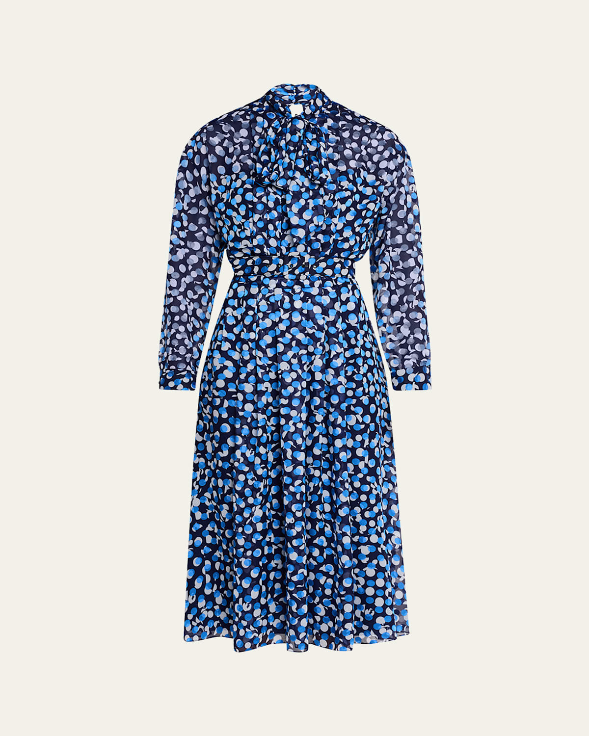 Tie-Neck Polka Dot Chiffon Midi Dress
