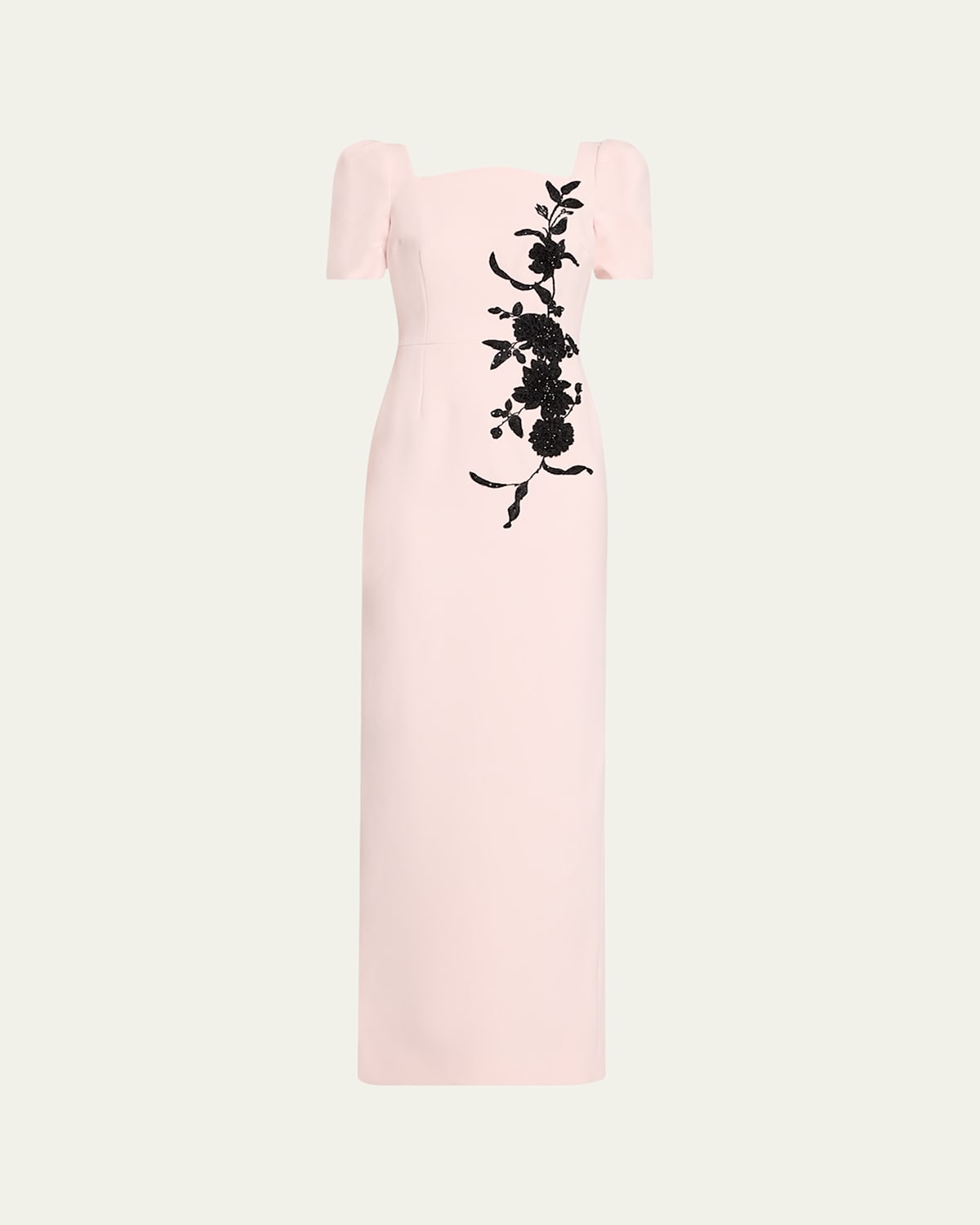 Floral Applique Crepe Column Gown