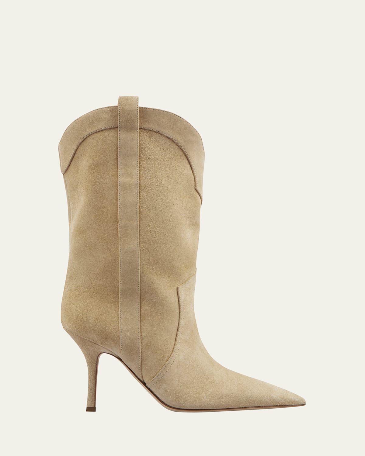 Paris Texas Paloma Suede Stiletto Western Booties In Ecru