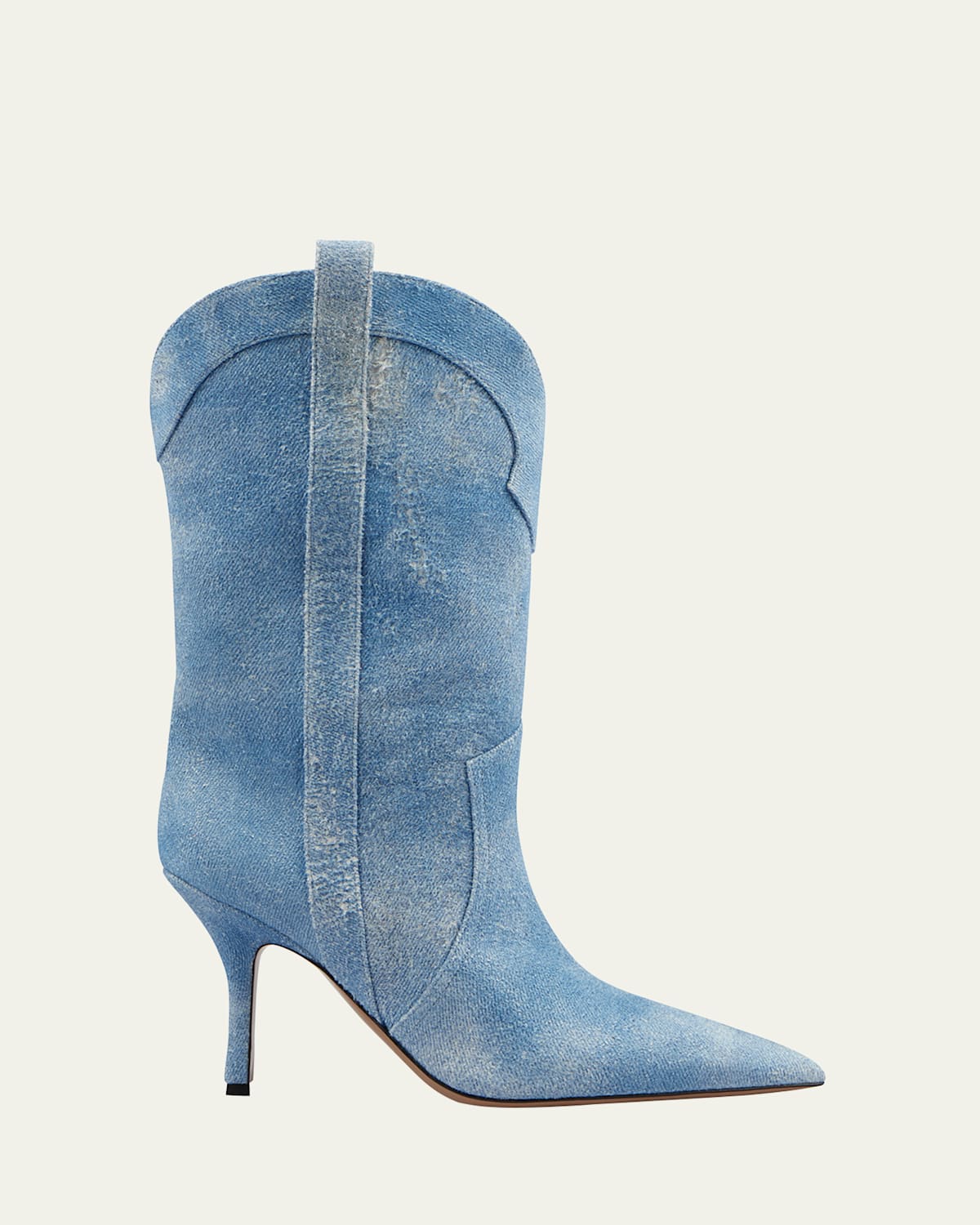 Paris Texas Paloma Denim Effect Suede Stiletto Western Booties In Jeans
