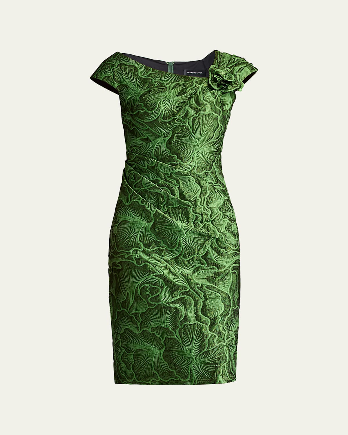 Tadashi Shoji Textured Jacquard Cap Sleeve Dress In Cactus
