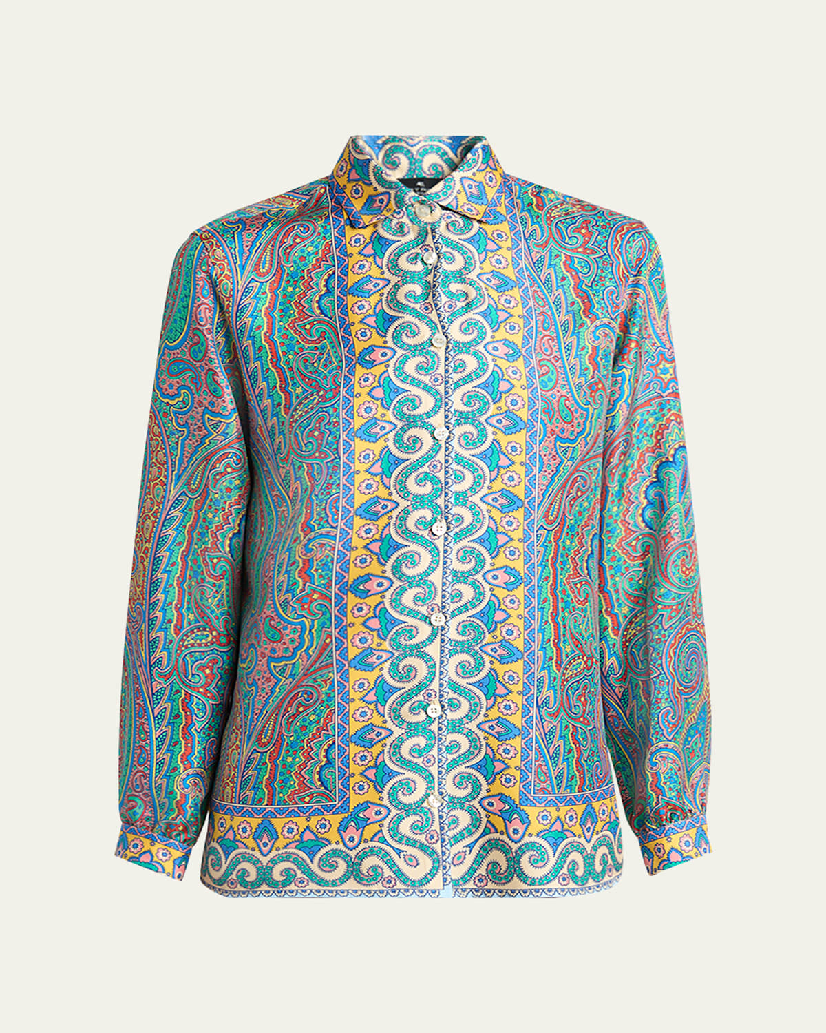 Etro Multi-coloured Silk Paisley Shirt In Green Print