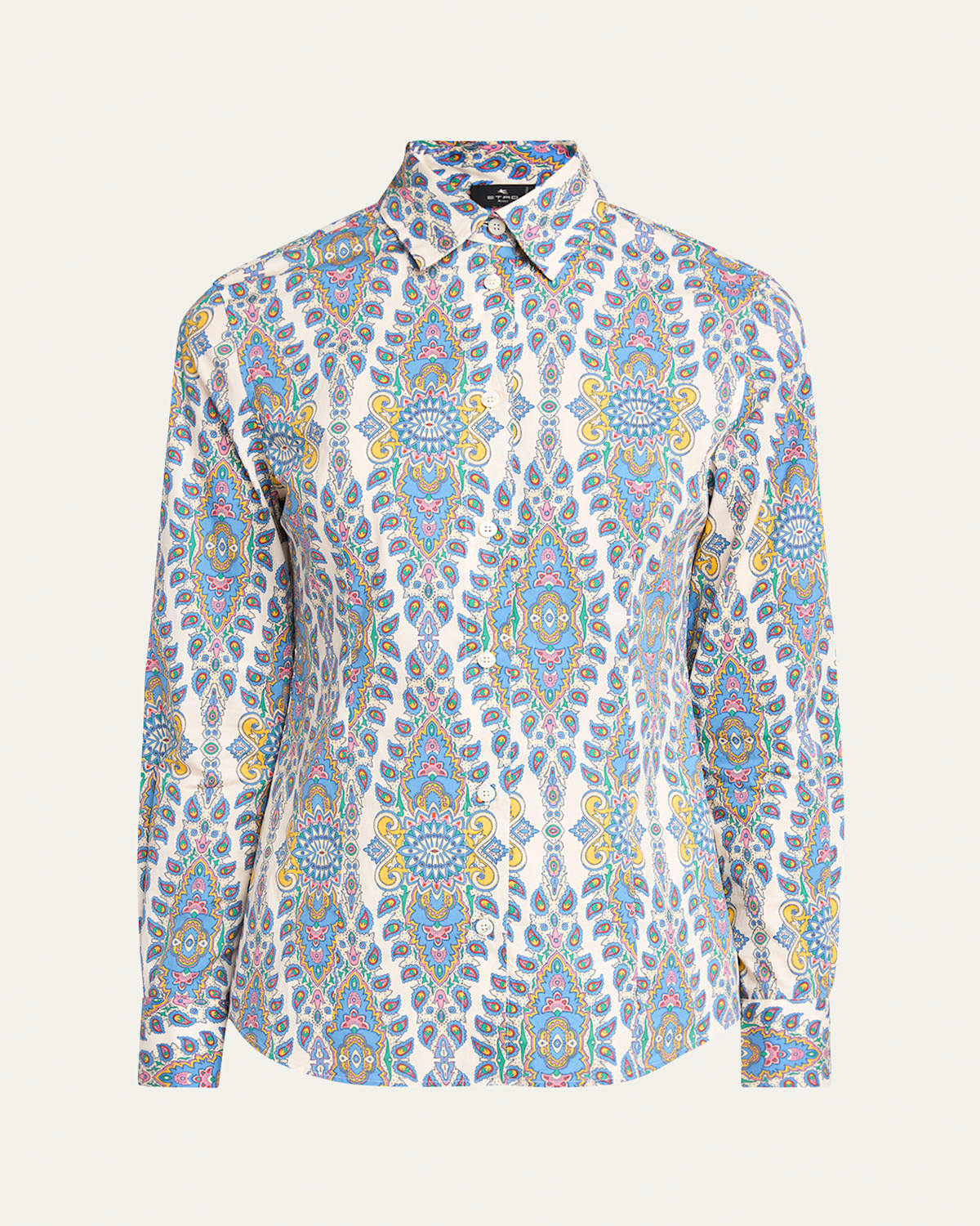 Etro Stretch Cotton Paisley Button-front Shirt In Print On White Base