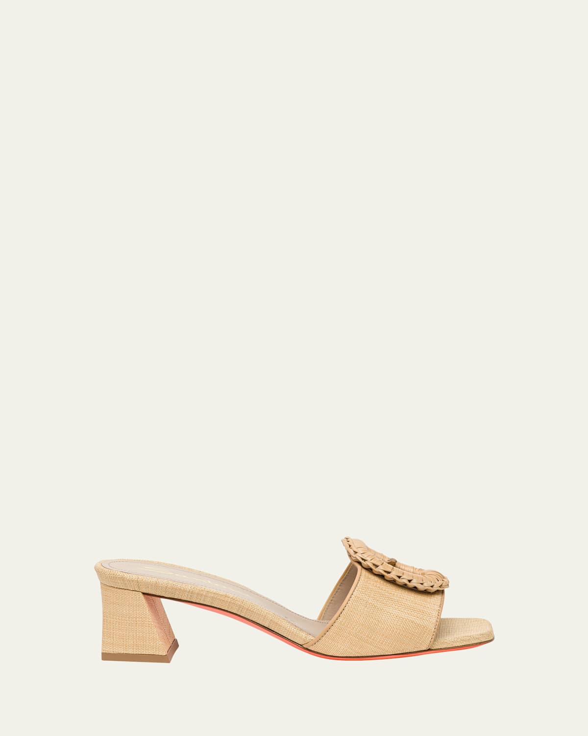 Santoni Marta Raffia Buckle Mule Sandals In Beige