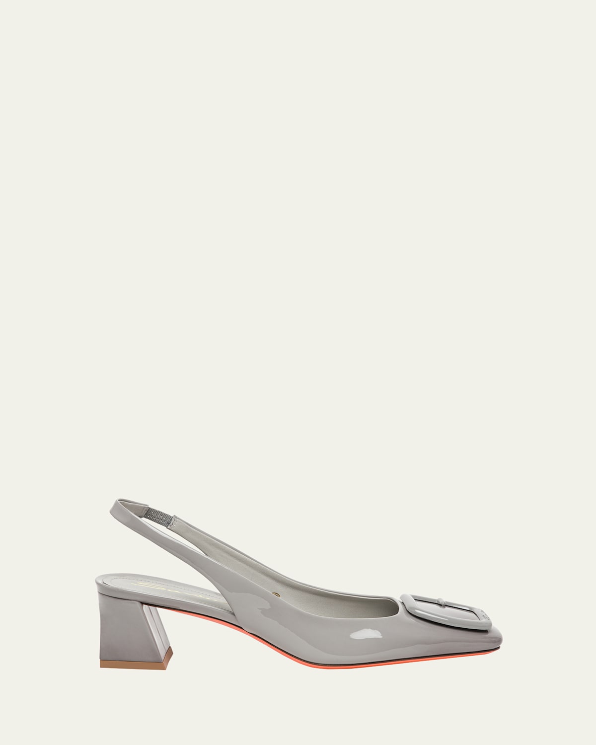 Santoni Lemon Patent Buckle Slingback Pumps In Grey