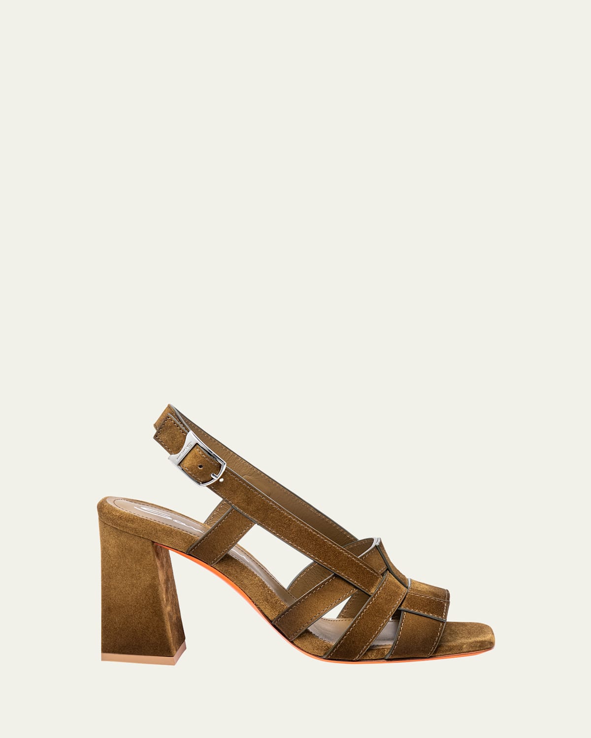 Santoni Venere Caged Suede Block-heel Sandals In Green