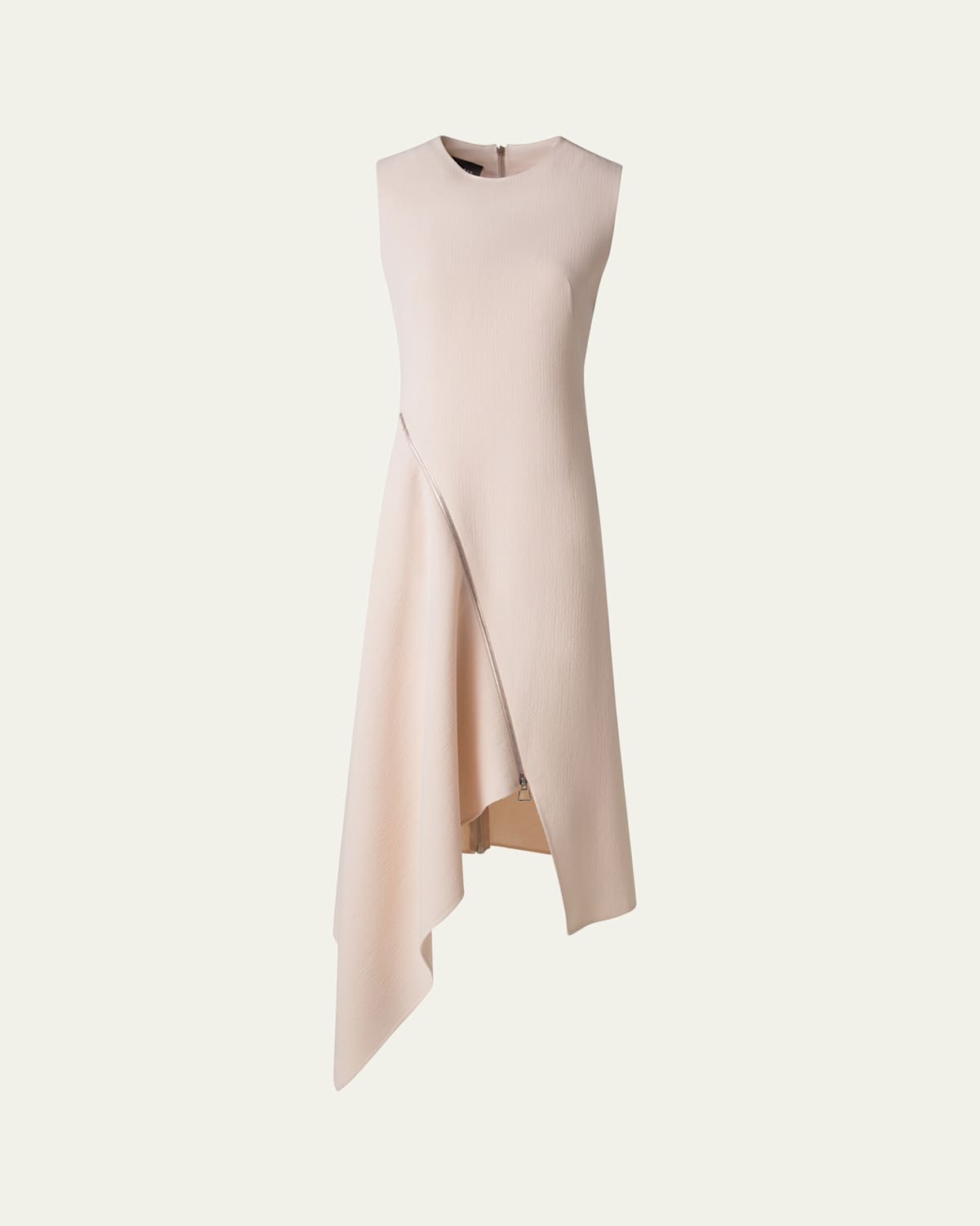 Akris High-low Zip Wool Crepe Midi Dress In Seashell