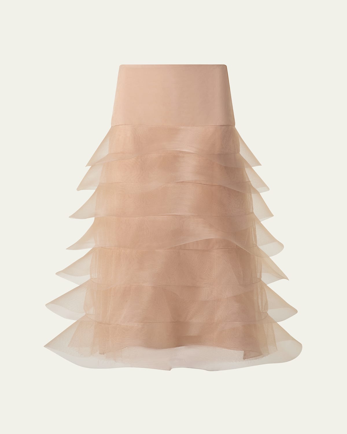 Akris Ruffle Tulle Midi Skirt In Cuoio