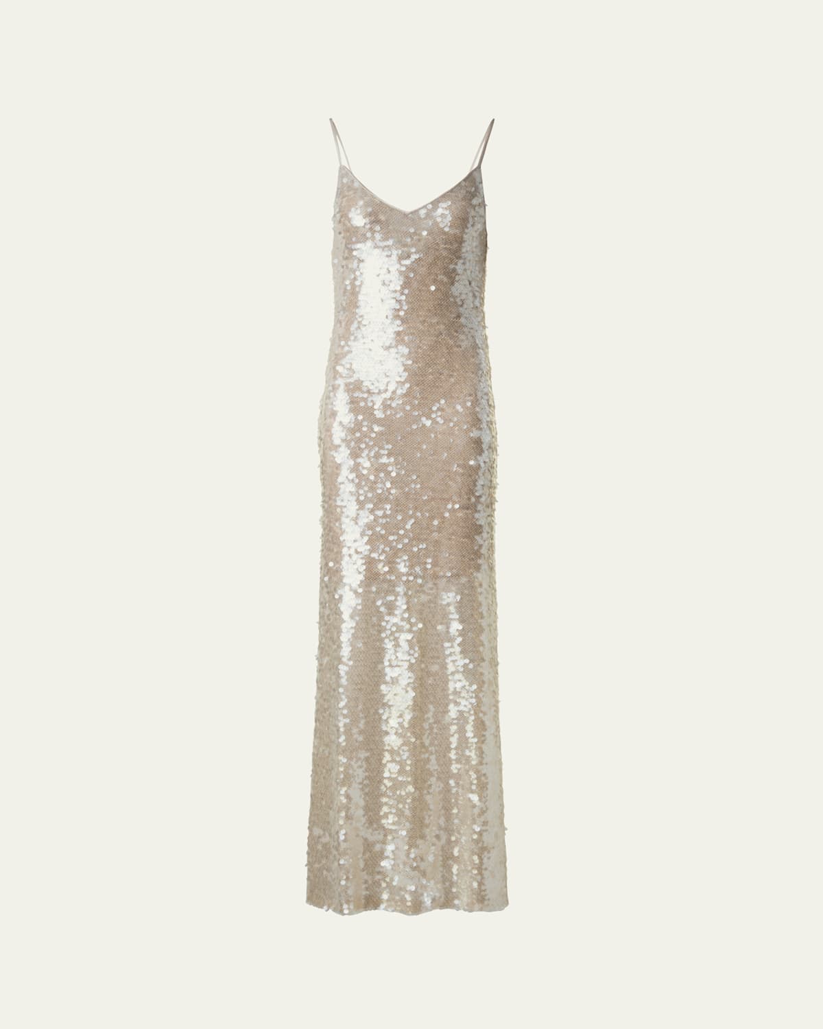 Akris Sleeveless Sequin Gown In Greige
