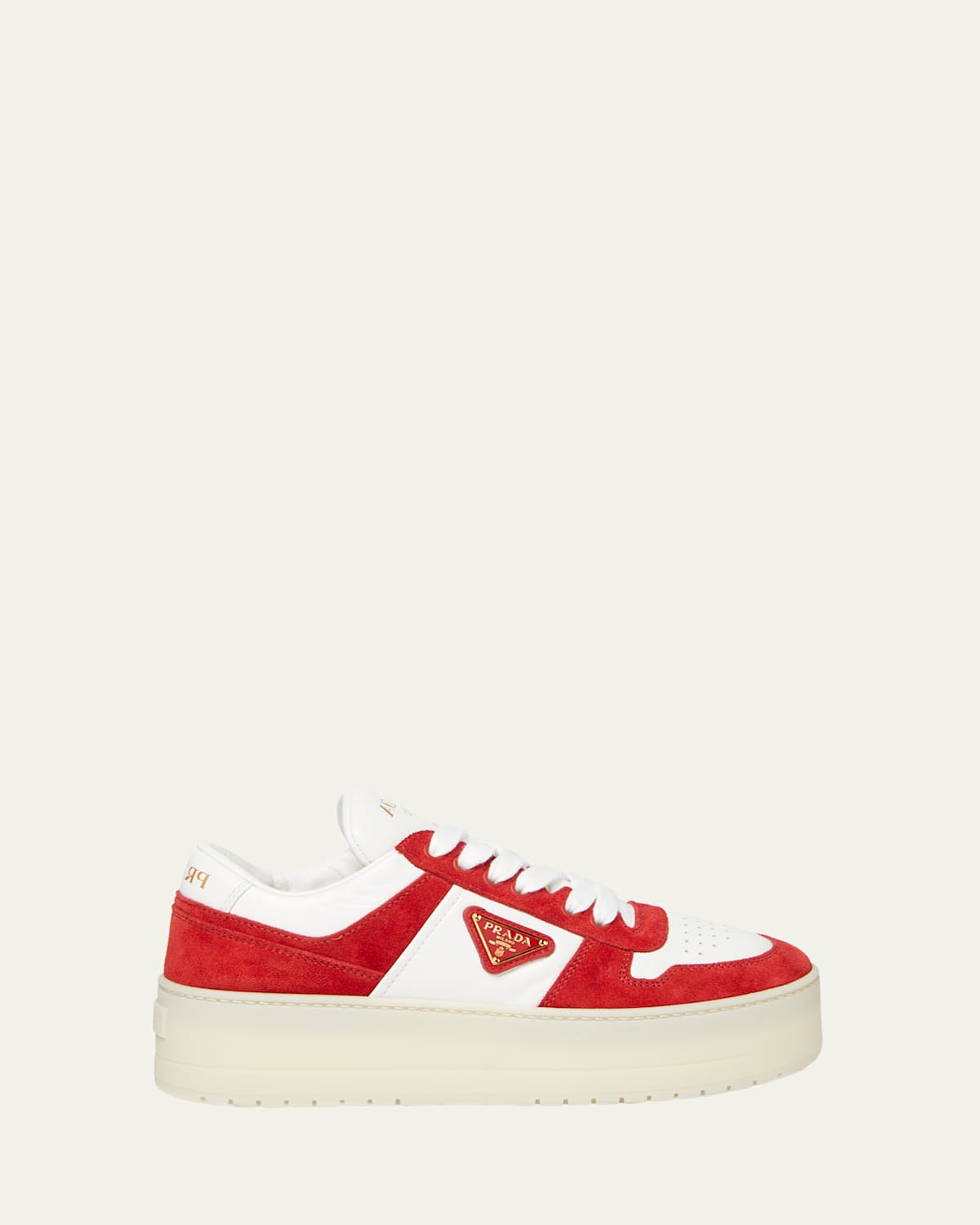 Shop Prada Downtown Platform Suede Sneakers In Bianco Rosso