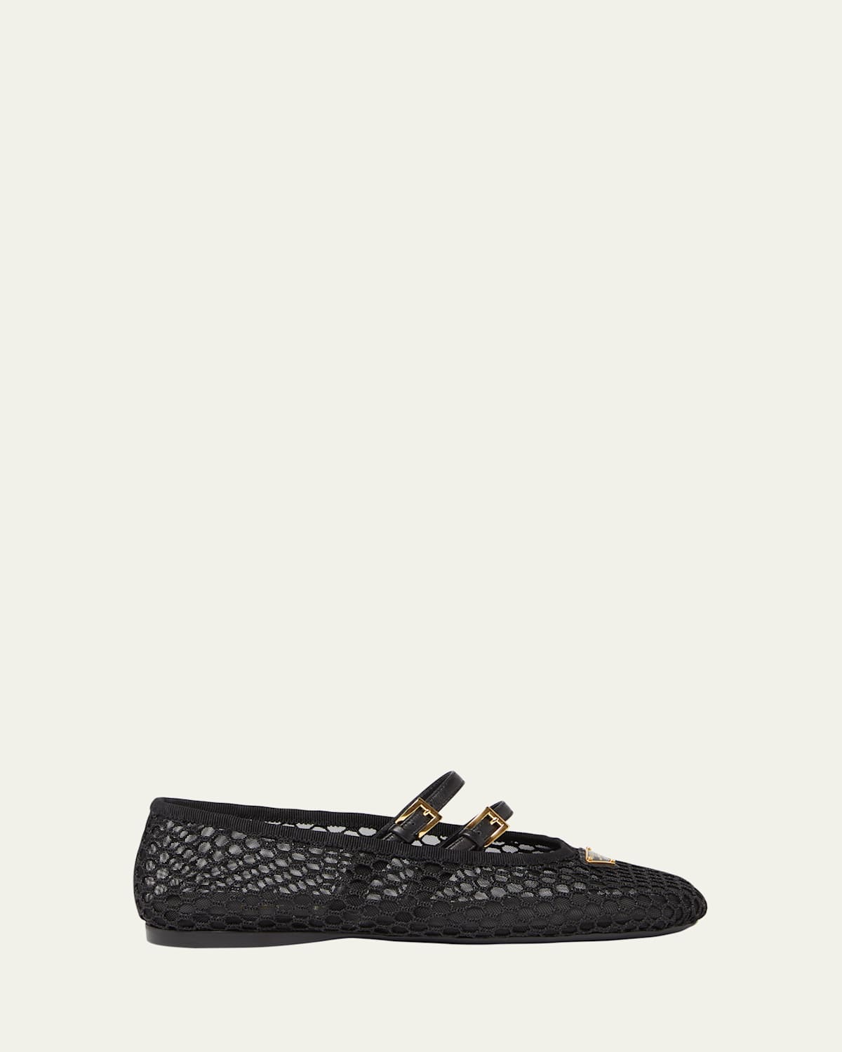 Prada Logo Leather-trimmed Mesh Ballet Flats In Nero