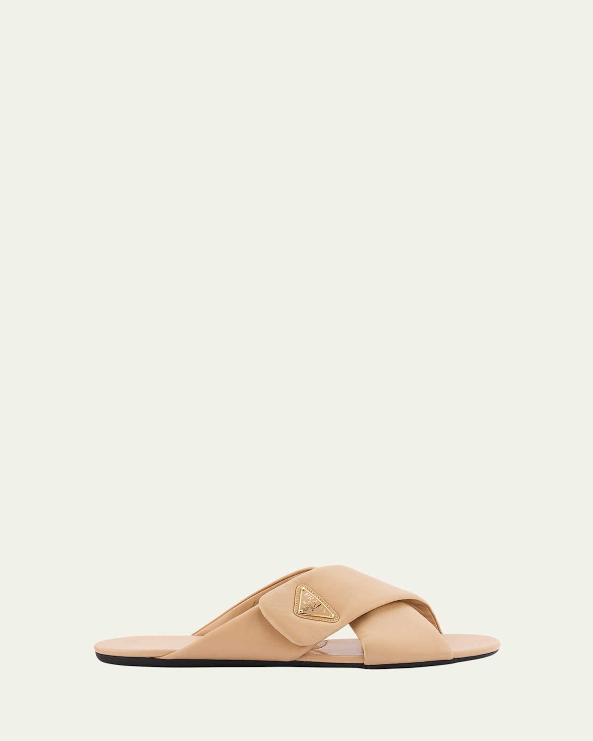 Prada Padded Leather Crisscross Flat Sandals In Sabbia